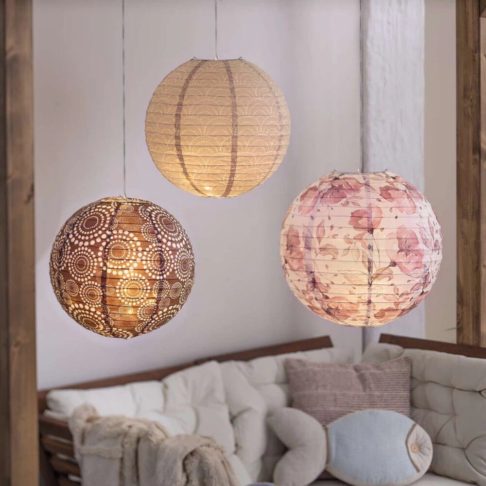 Home-trends24.de Lampion Lampion Florales Muster Lampe Hängedeko Papier 3er Set, ohne Leuchtmittel