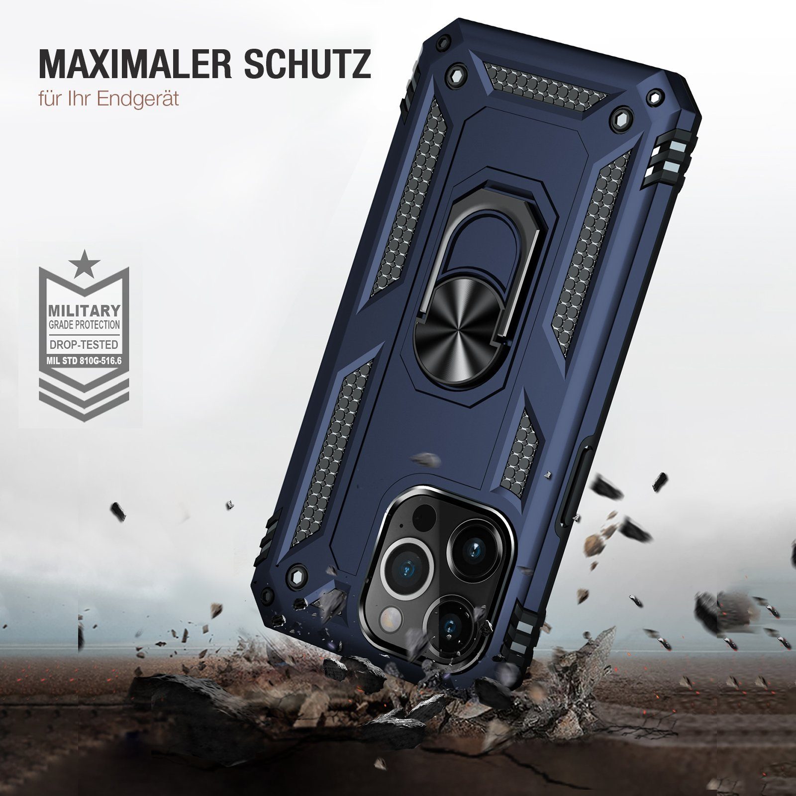 Tec-Expert Handyhülle Outdoor Cover Hülle für Apple iPhone 13 Pro Max 6.7 Zoll, 6.7, Premium Hülle aus verstärktem Polycarbonat
