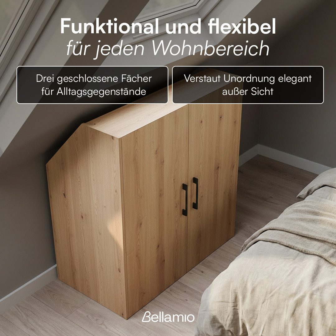 Bellamio Regal Aland Dachschrägenregal 45 Grad-Winkel, Eiche, 90 cm breit mit 2 Türen, verfügbar mit & ohne Türen