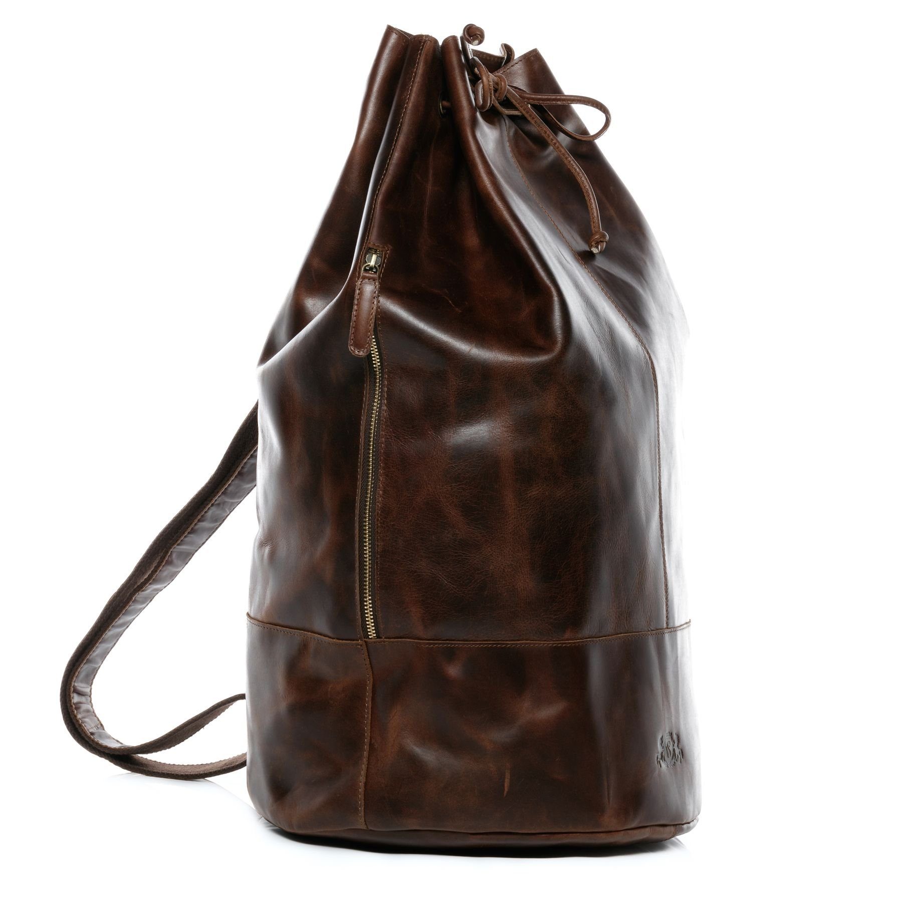 SID & VAIN Rucksack »HEATHROW«, Backpack echt Leder Unisex, Seesack, Daypack Matchsack braun-cognac