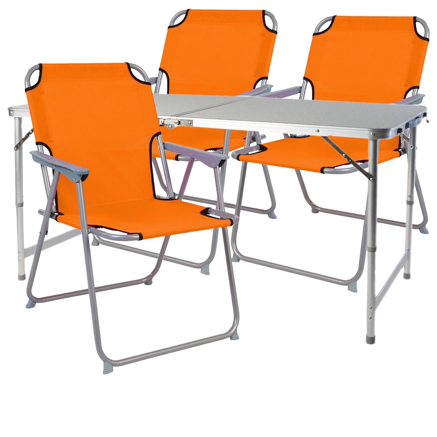 Mojawo Essgruppe 4-teiliges Campingmöbel Set Alu 120x60x58/70cm Orange