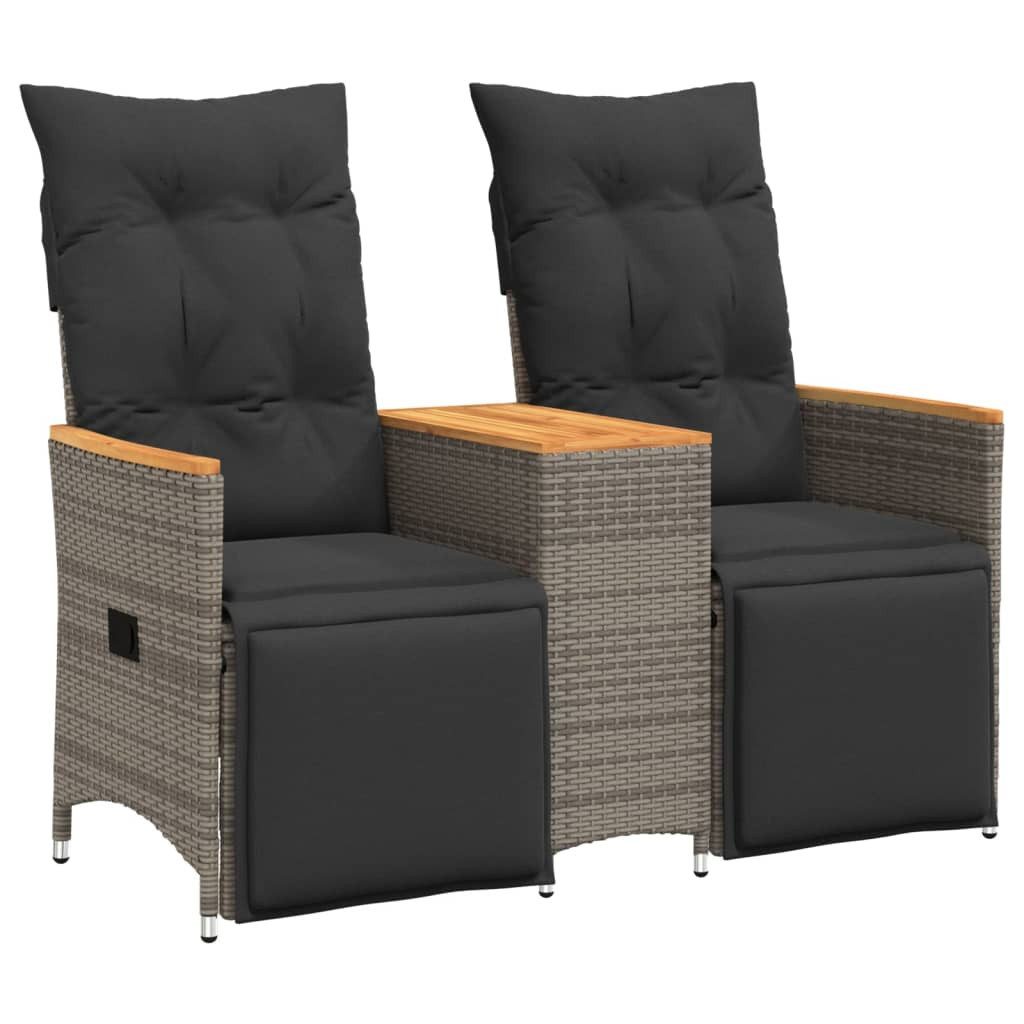 vidaXL Loungesofa Gartensofa 2-Sitzer Verstellbar mit Tisch Grau Poly Rattan, 1 Teile