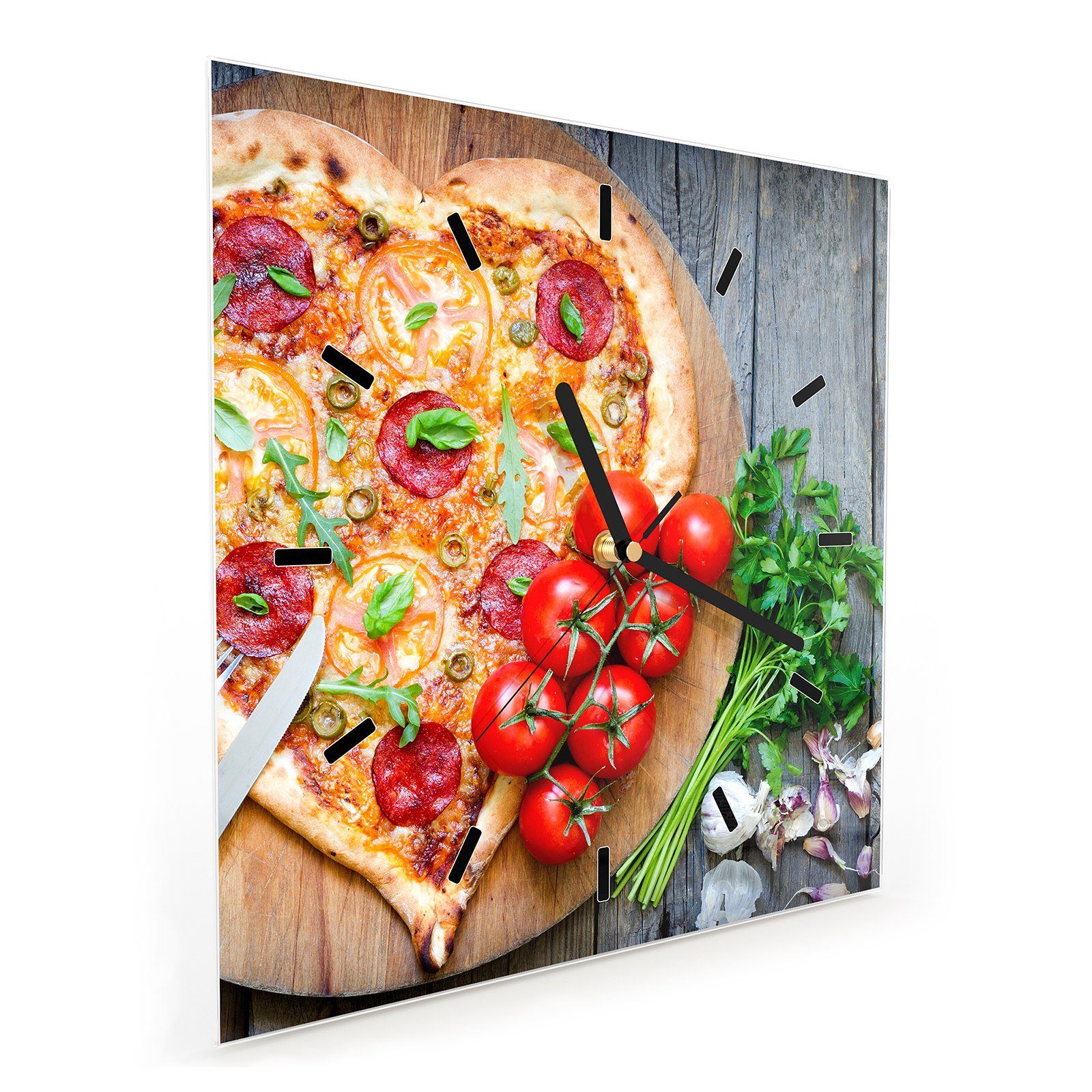 cm Wanduhr Größe x Motiv aus 30 30 Primedeco Pizza Herz Glasuhr Wanduhr mit Wandkunst