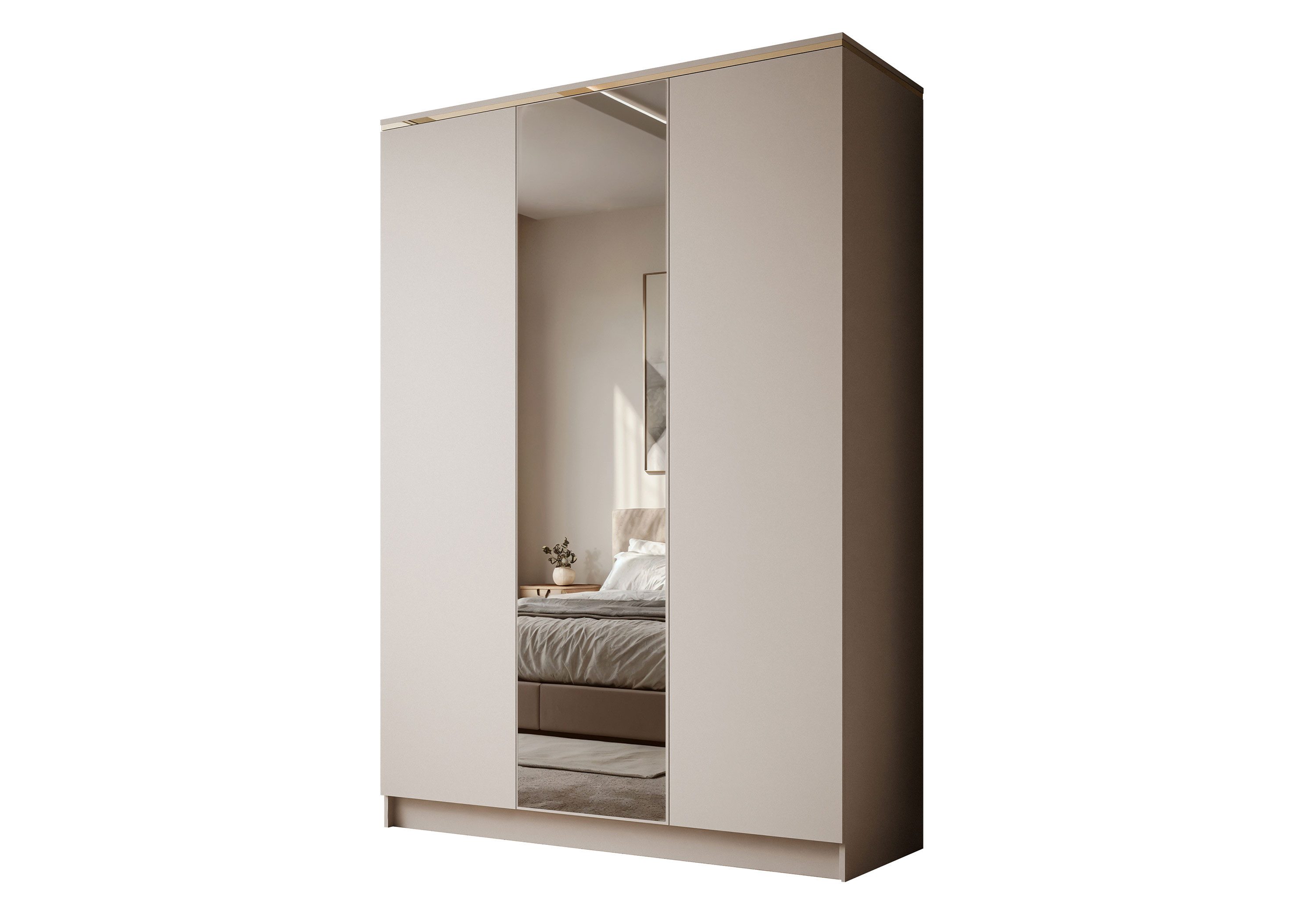 Lookway Kleiderschrank AURORA 3D KASCHMIR mit Spiegel Drehtürenschrank mit 3 Türen (Kleiderschrank mit stilvoller Umrandung in Goldoptik) 150x213x55