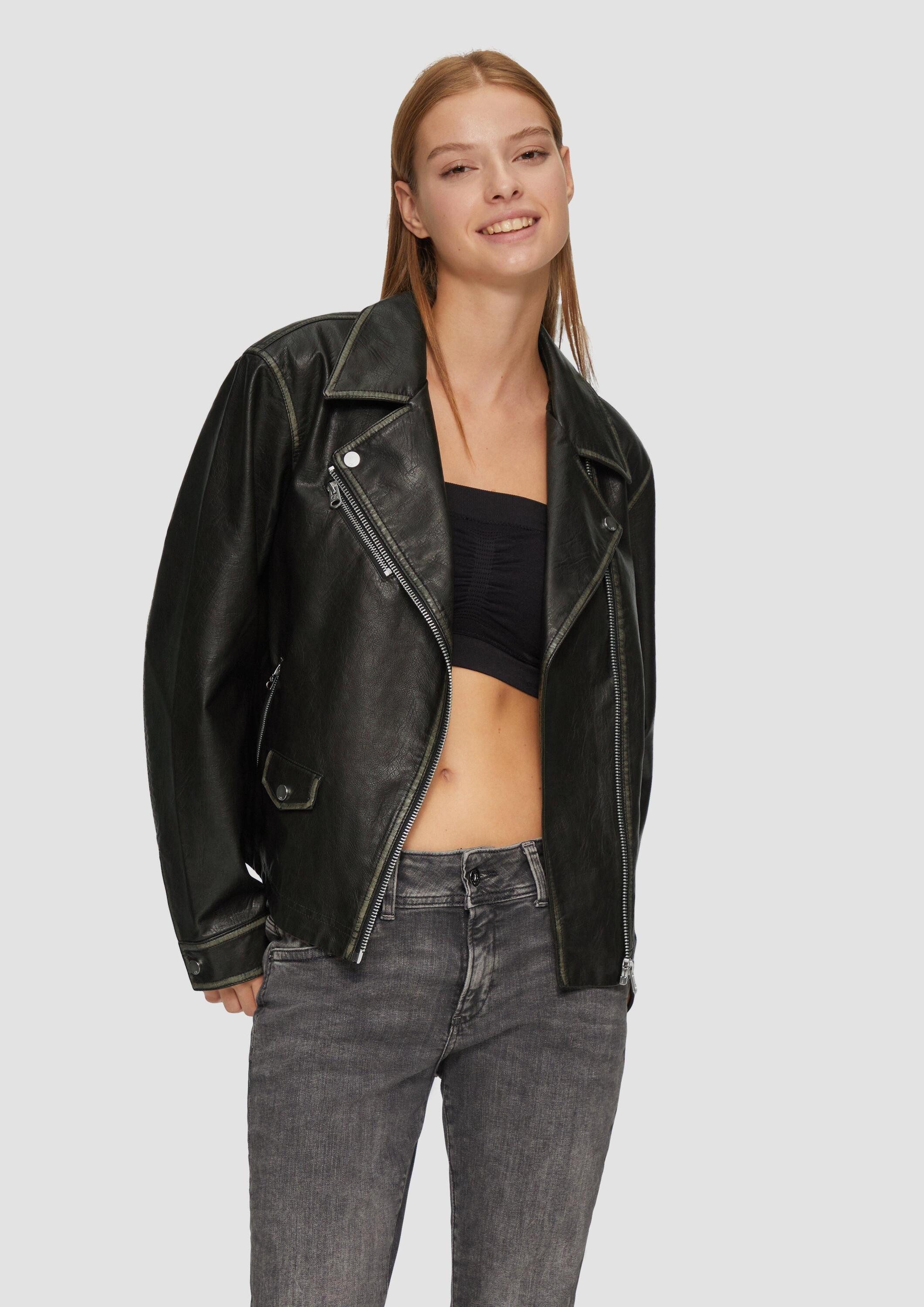 QS Funktionsjacke Outdoor-Jacke Bikerjacke in Leder-Optik günstig online kaufen