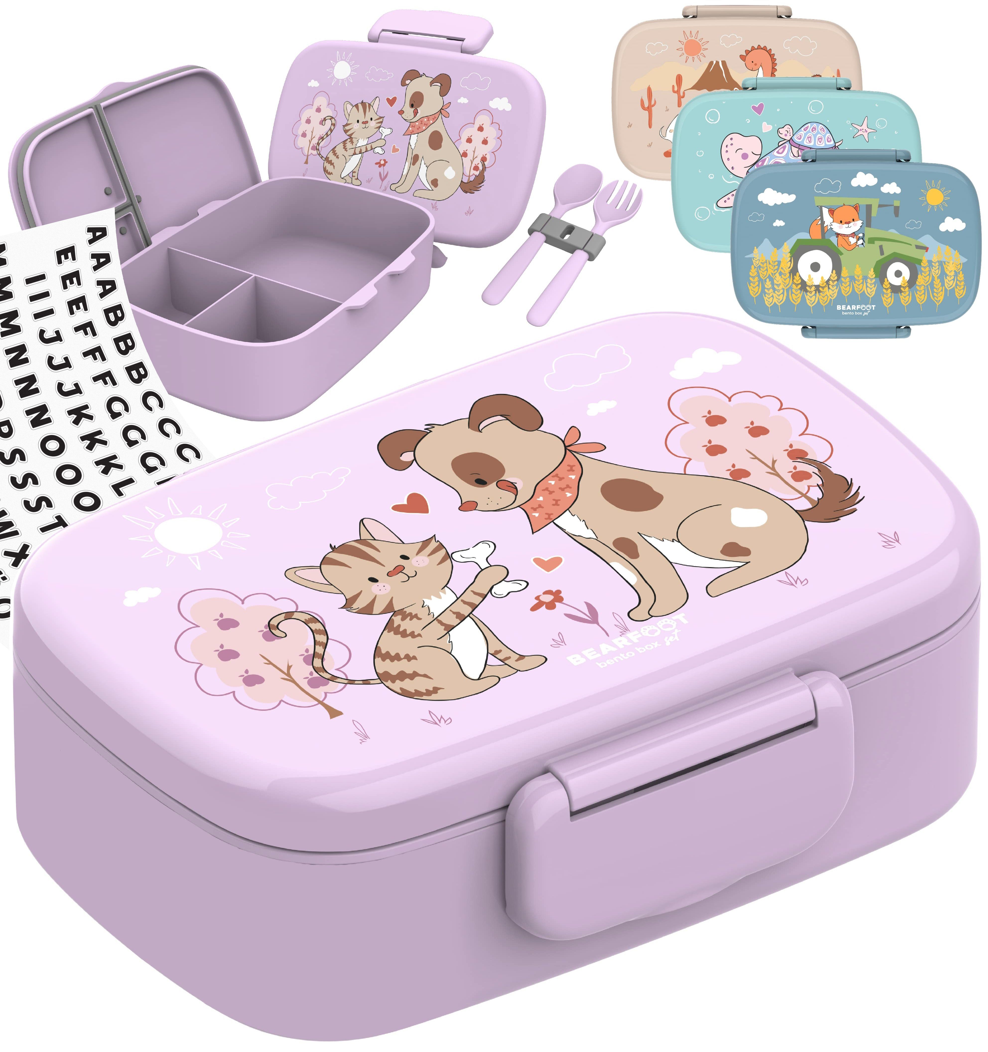 BEARFOOT Lunchbox Brotdose Kinder Fächern, leicht & auslaufsicher - Hund Katze, Kindergarten und Schule - Mädchen und Jungen, Vesperbox, Snackbox