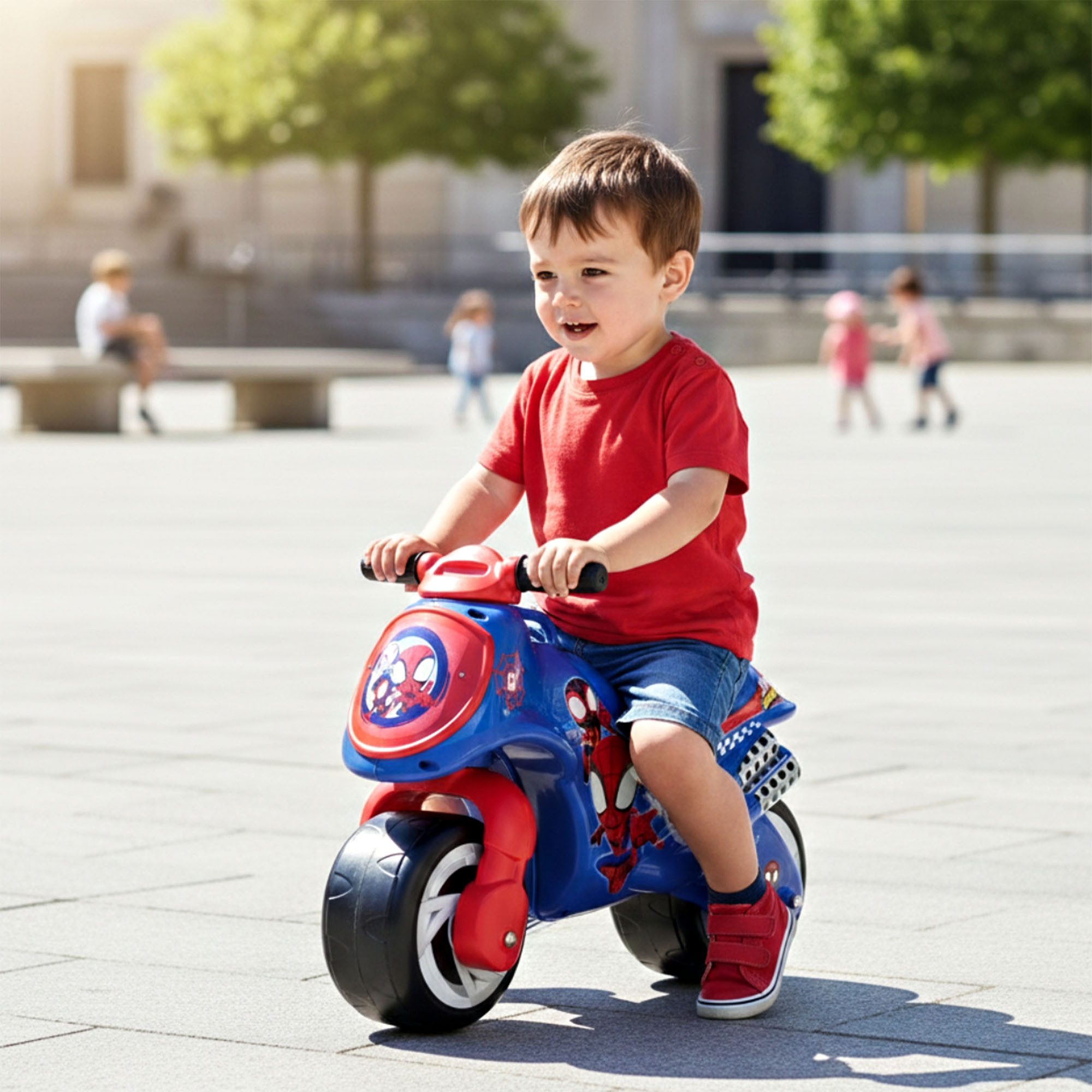 INJUSA Rutschmotorrad Spidey, Kinder Laufrad Motorrad, breite Sicherheitsräder, 4-7 Jahre – Bild 5 von 5
