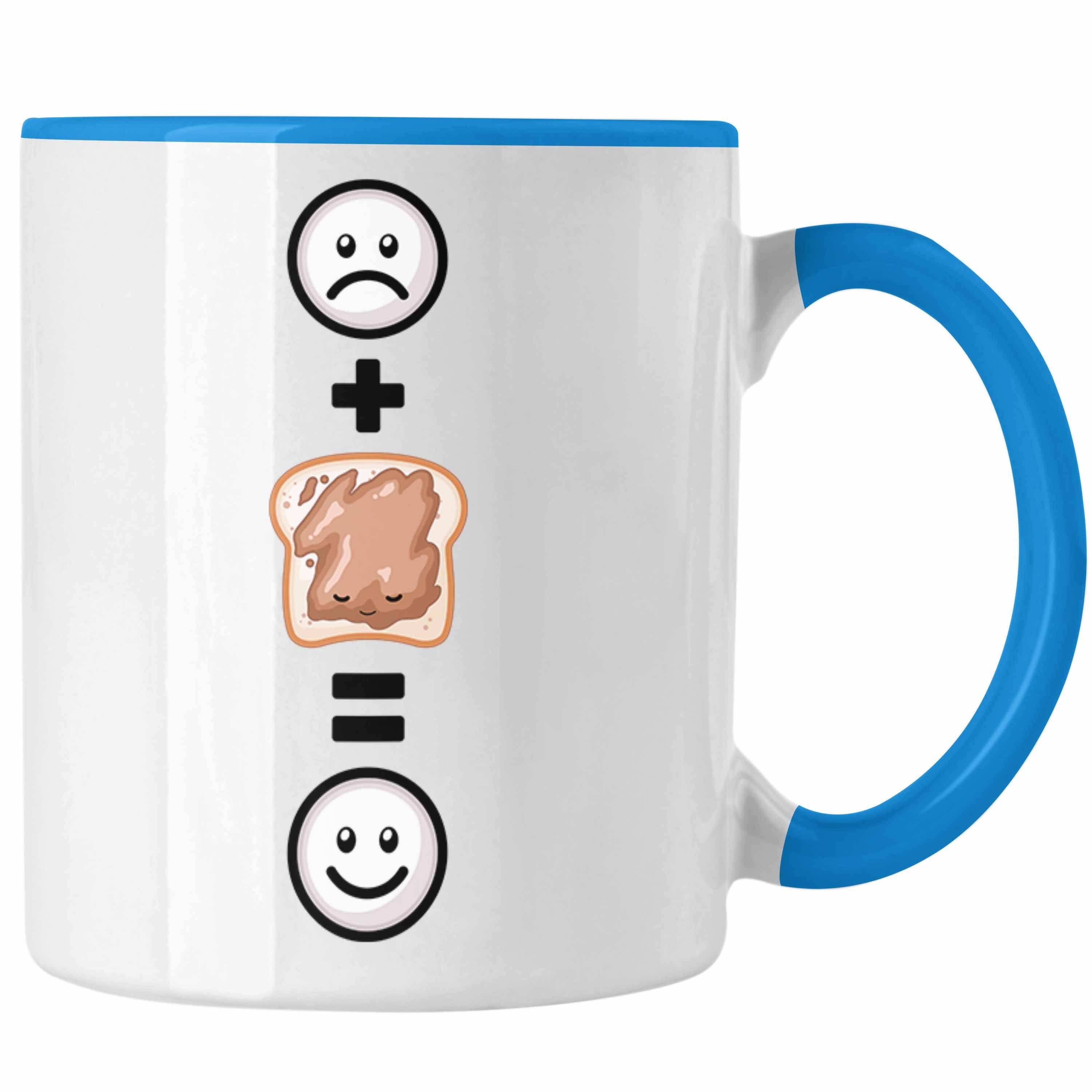 Trendation Tasse Erdnussbutter Tasse Geschenk für Erdnussbutter-Liebhaber Lustige Gesch Blau