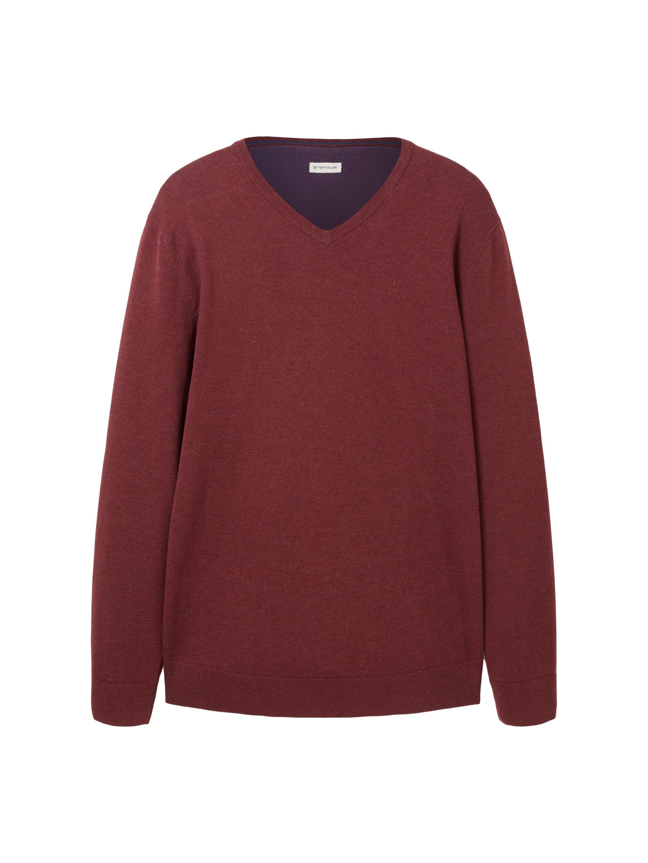 TOM TAILOR V-Ausschnitt-Pullover tawny red port