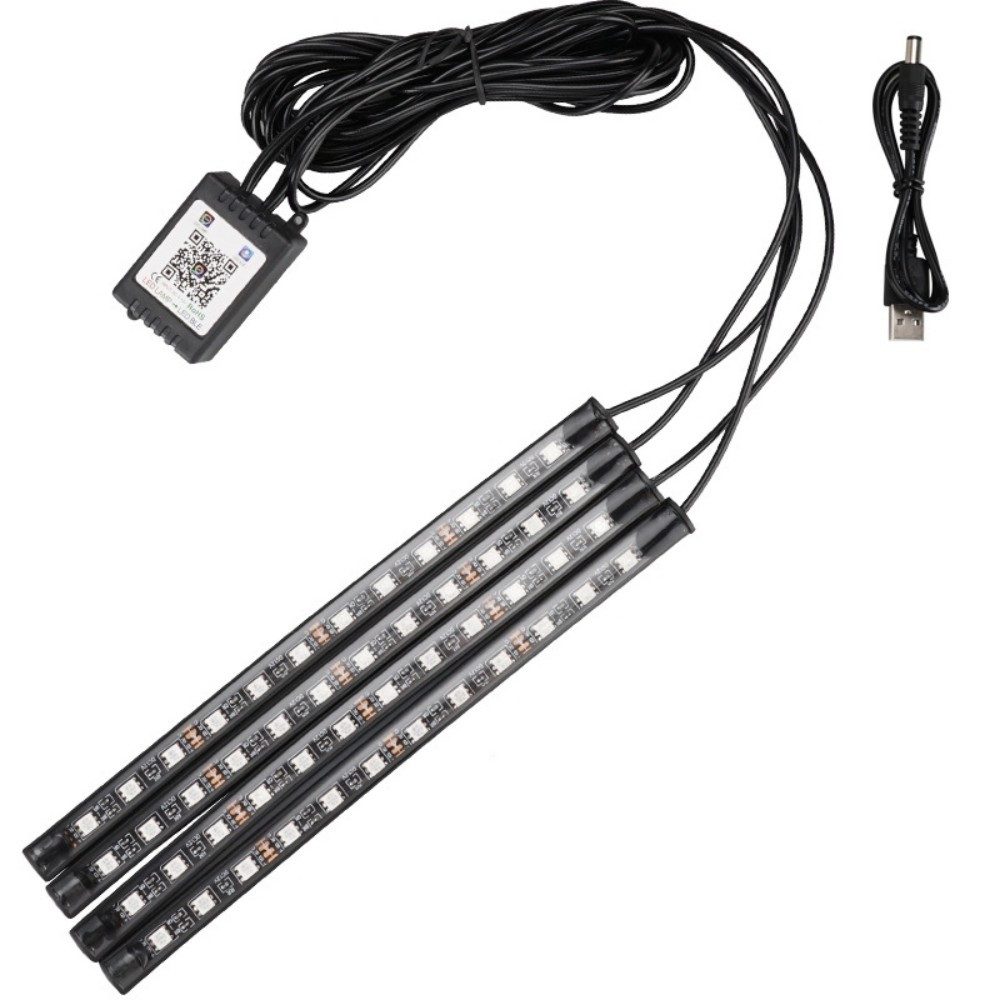 POPOLIC LED Stripe 48 LED-Lichtstreifen für den Autoinnenraum, LED-Innenbeleuchtung Auto, LED-Lichtstreifen mit App-Fernbedienung, Armaturenbrettbeleuchtung