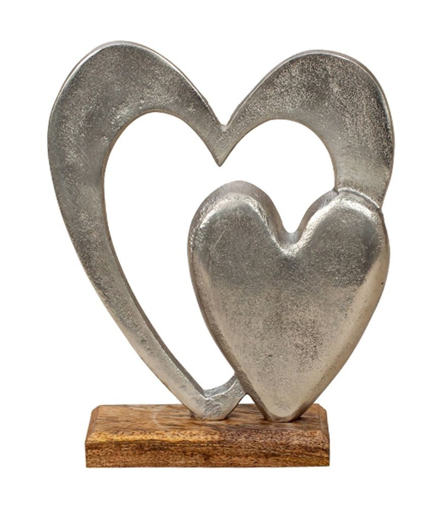 LB H&F Lilienburg Dekofigur Dekofigur Deko Objekt Skulptur Dekofigur Aufsteller Tischdeko (Liebe Muttertag Hochzeitsgeschenk Dekoobjekt Fensterdeko Holzdeko Tischdeko Gastgeschenk Valentinstag Jahrestag Hochzeitstag Hochzeit Geschenk, Figur Аксесуари для будинку Herz Herzen silber Alu Aluminium Holz Mango edel), Аксесуари для будинку Wohnzimmer Schlafzimmer modern Design hinstellen Geschenk