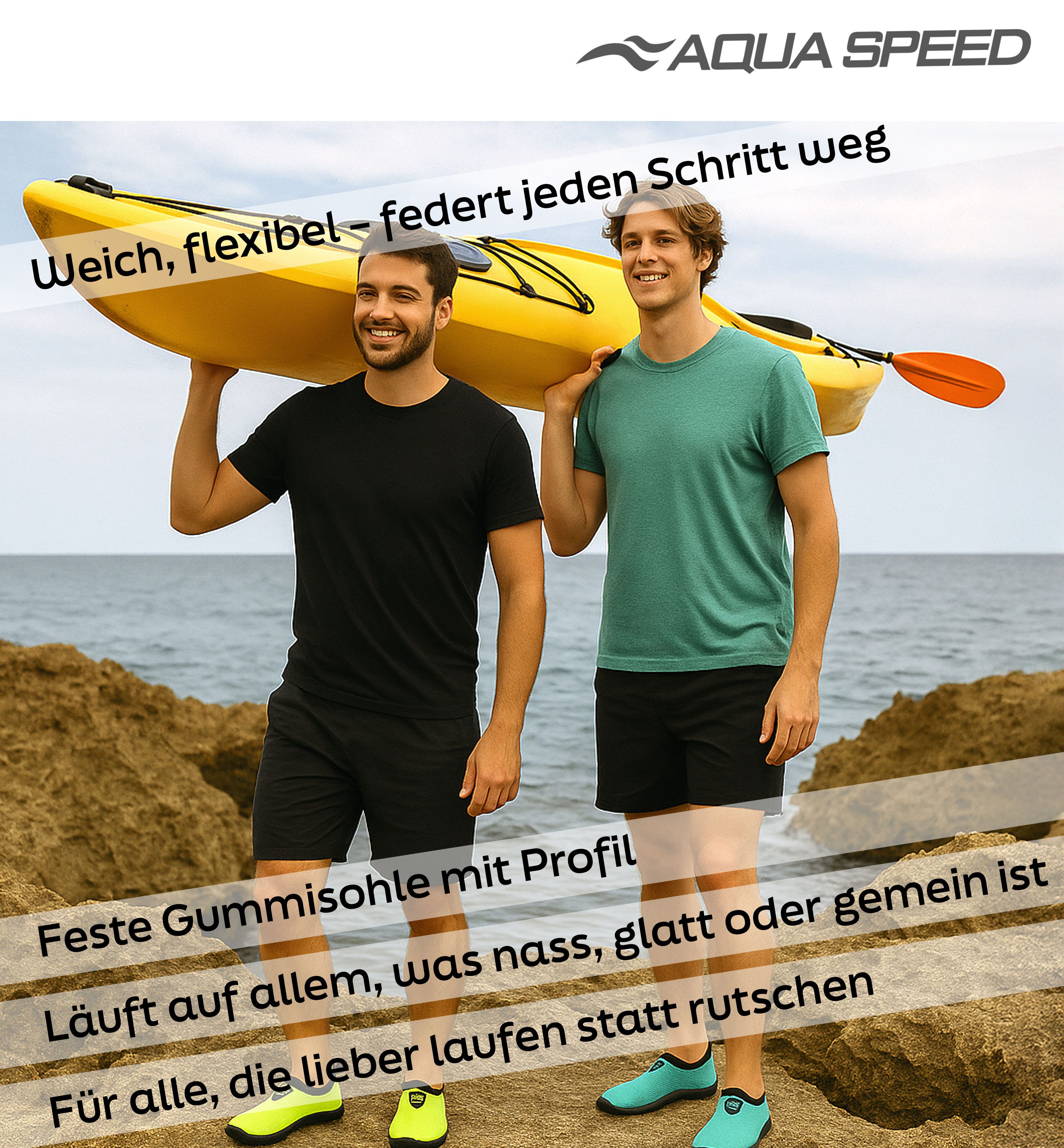 Aqua Speed 30 Aqua Shoe robuste Schwimmschuhe mit Anti-Rutsch-Sohle für Action Wasserschuh (Multifunktionale Aqua Schuhe – für Pool, Reise & Freizeit) Leicht & schnelltrocknend – Handtuch inklusive für Urlaub
