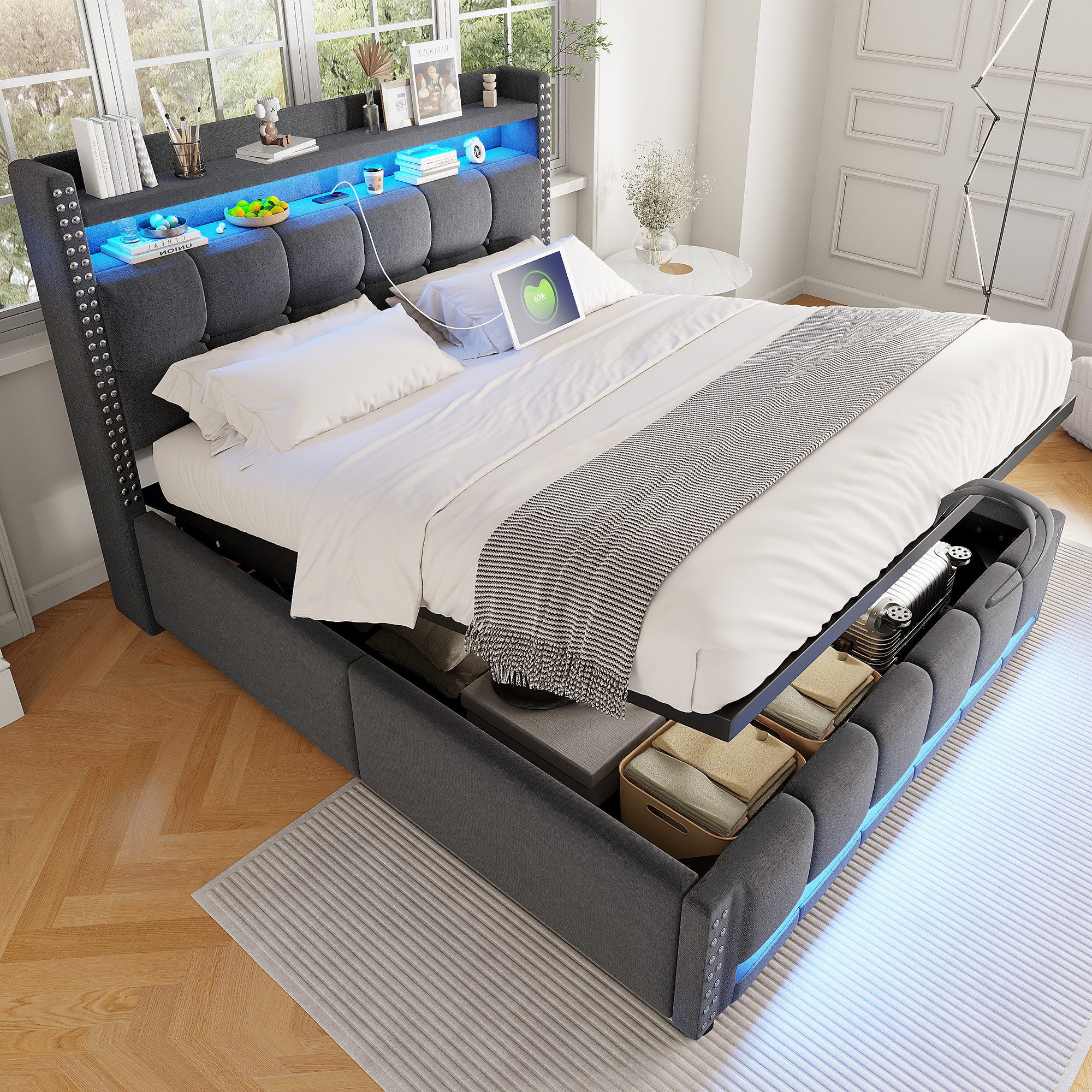 HAUSS SPOLE Polsterbett 160x200cm mit LED-Beleuchtung günstig online kaufen