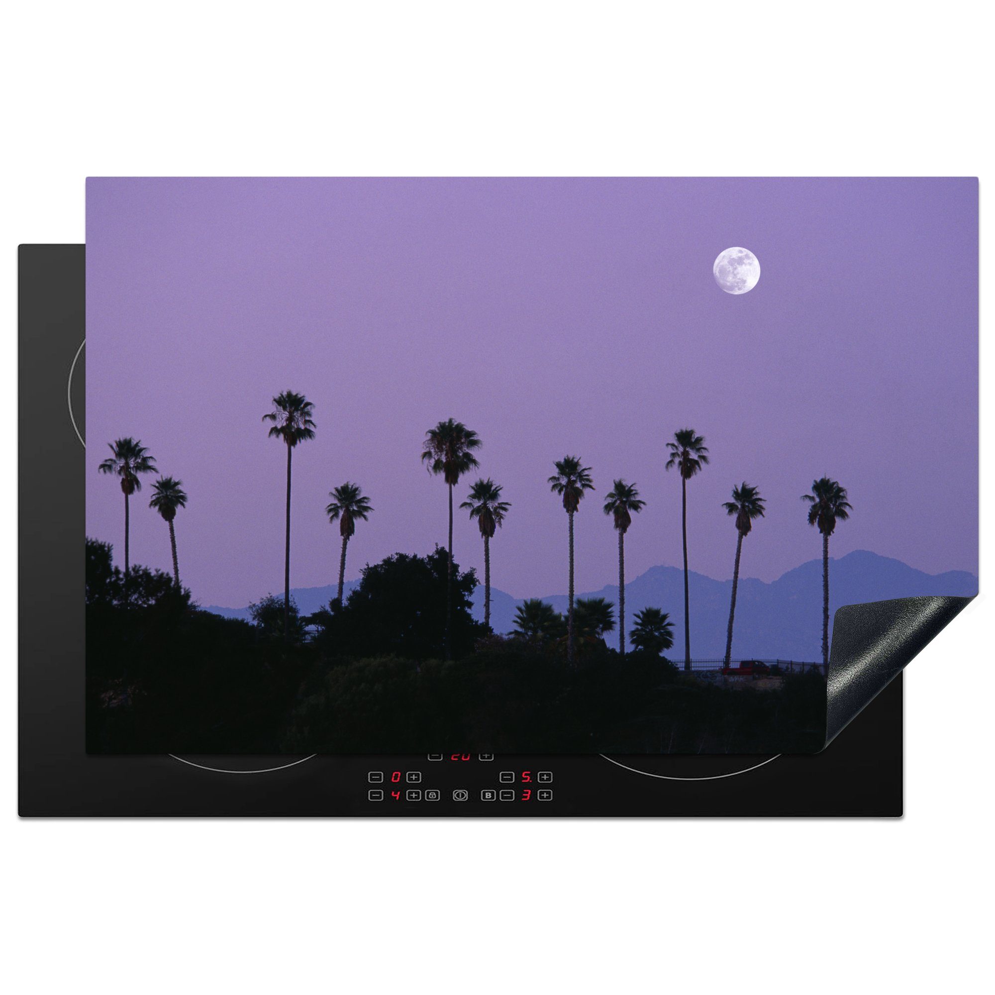 MuchoWow Herdblende-/Abdeckplatte Palmen in Hollywood am Abend, Vinyl, (1 tlg), 81x52 cm, Induktionskochfeld Schutz für die küche, Ceranfeldabdeckung
