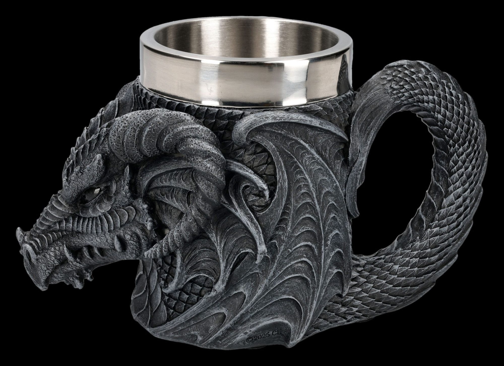 Figuren Shop GmbH Bierkrug Drachenkrug Shadowfang Fantasy Krug Drache Sammlerkrug 500 ml Bierkrug, Kunststein (Polyresin), Edelstahl