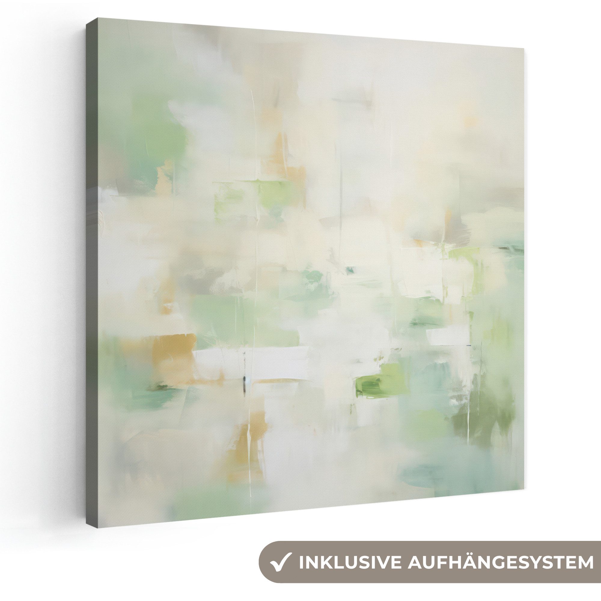 OneMillionCanvasses® Leinwandbild Abstrakt - Kunst - Weiß - Grün - Modern, Fotodruck (1 St), Wandbild, Deko Schlafzimmer Wohnzimmer Flur 20x20 cm