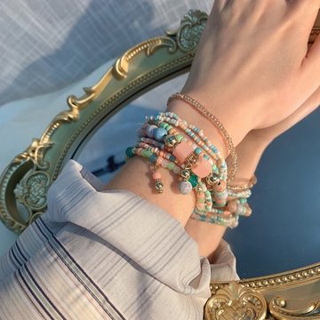 Alster Herz Bead-Armband-Set Mehrschichtiges Bead Armband, bunt, trendy, mit Perlen J0450 (1-Teilig), boho Stil, dehnbar