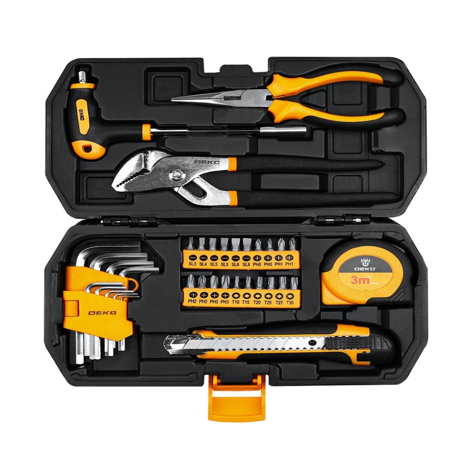 DEKO Werkzeugset Werkzeugset, (34-St., DEKO, Mini-Werkzeugset 34 tlg., inkl Koffer, Grundausstattung Handwerkzeuge, für alle kleinen Haushaltsreperaturen), Werkzeugkoffer - Werkzeugkasten
