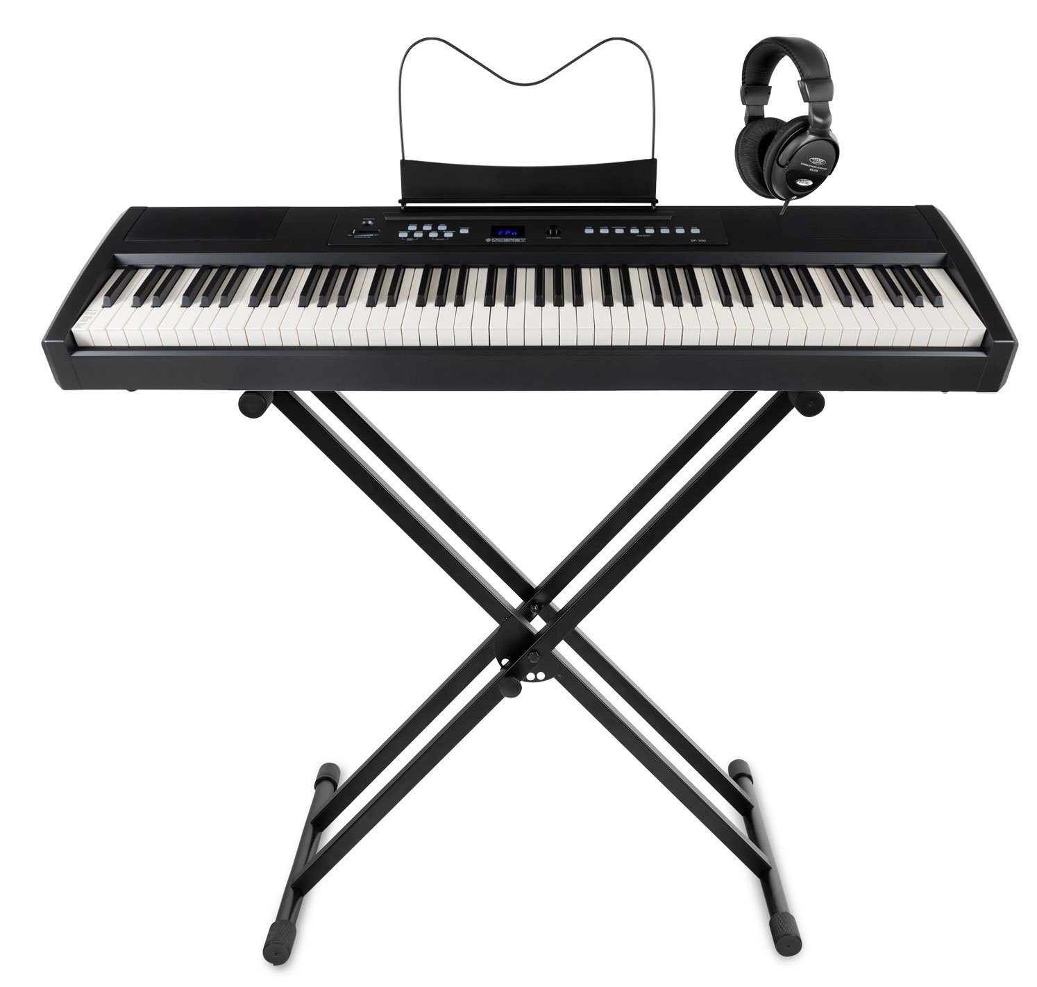 McGrey Stage-Piano SP-100 Stagepiano 88 - gewichtete Tasten mit Hammermechanik, (Stage-Set, inkl. Ständer & Kopfhörer), Max. Polyphonie: 64, 8 Voices, Aufnahmefunktion, MIDI Out und USB