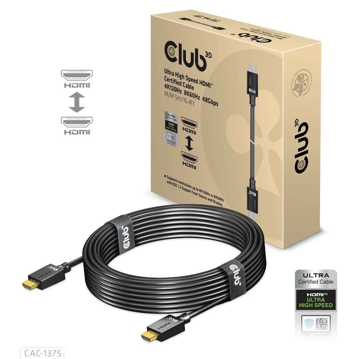CLUB3D Ultra High Speed HDMI Certified Cable 4K120Hz 8K60Hz 48Gbps M/M HDMI-Kabel