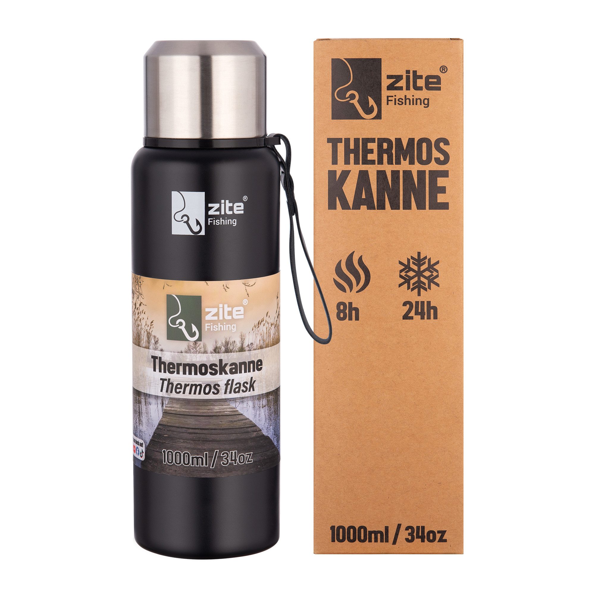 Zite Thermoflasche Edelstahl-Thermoskanne 1000 ml Doppelwandig & Kondensationsfrei, mit integriertem Sieb