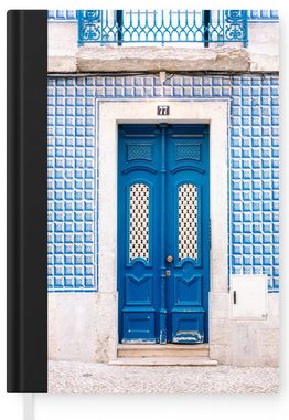 MuchoWow Notizbuch Blau - Tür - Holz - Architektur, Journal, Merkzettel, Tagebuch, Notizheft, A5, 98 Seiten, Haushaltsbuch