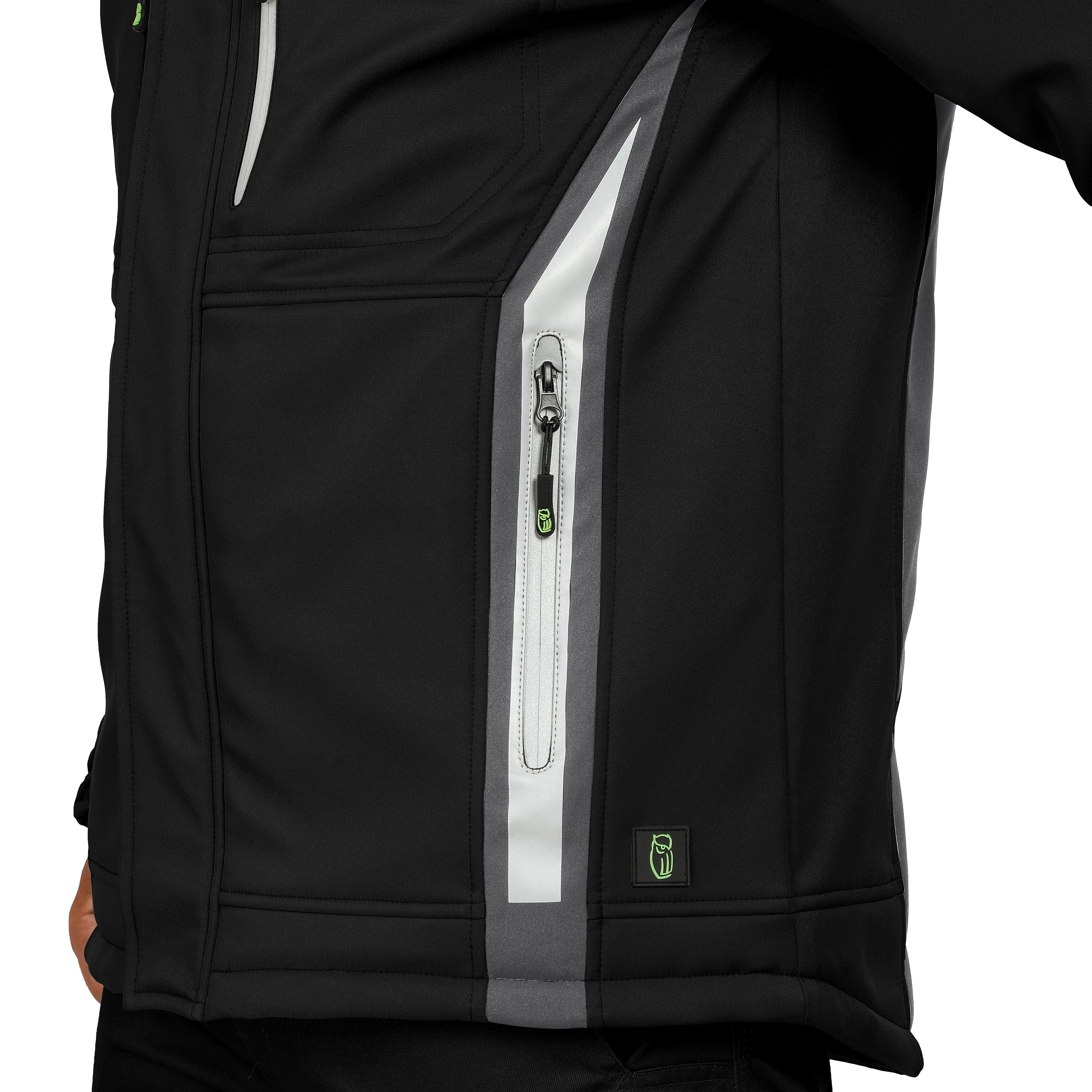 Leibwächter Winterjacke Flex-Line Herren Winter Softshelljacke mit Rückenisolierung (Winterjacke mit Reflektoren, Softshelljacke mit abnehmbarer Kapuze) atmungsaktiv 3000 g/m²/24 h, wasserdicht 8000 mm