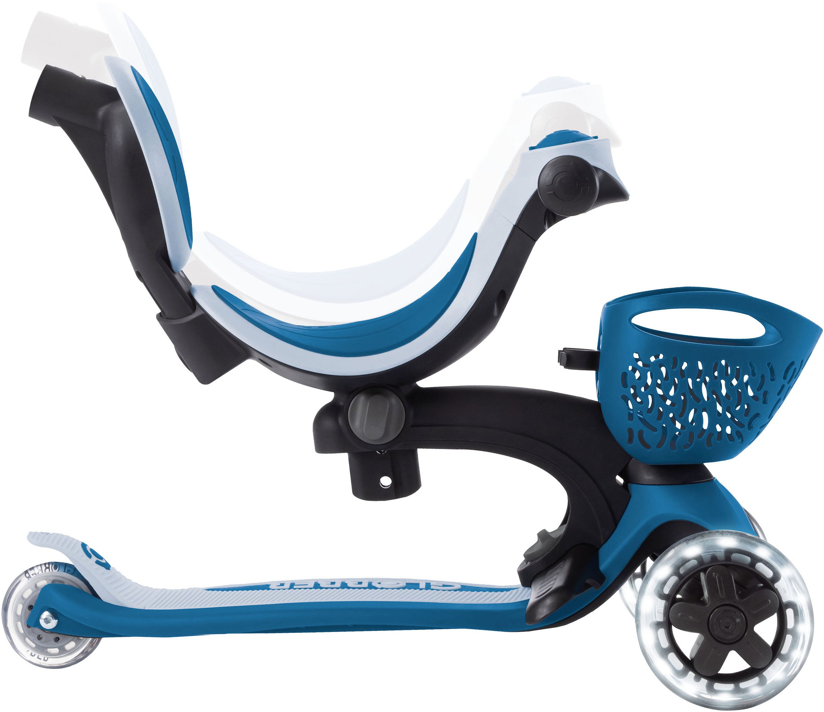 Globber Tretroller GO-UP BABY 360 LIGHTS, mit Leuchtrollen und Leuchtmodul, Aufsitzrad, Laufrad und Scooter in Einem – Bild 4 von 5