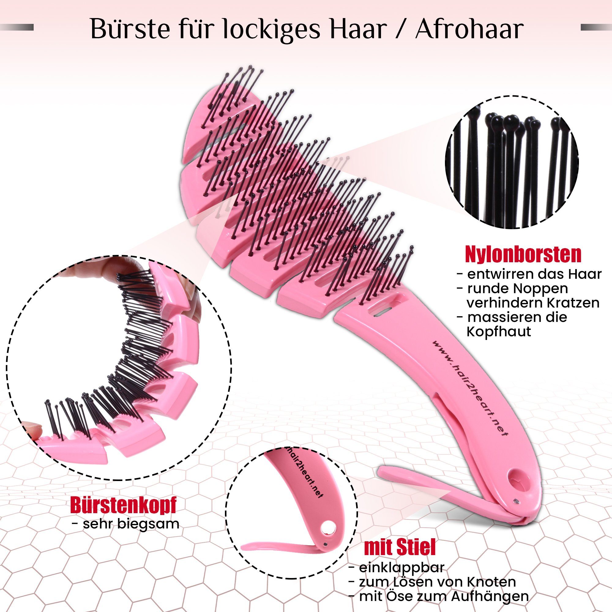 hair2heart Haarentwirrbürste Haarbürste, Wet Brush für lockiges Haar