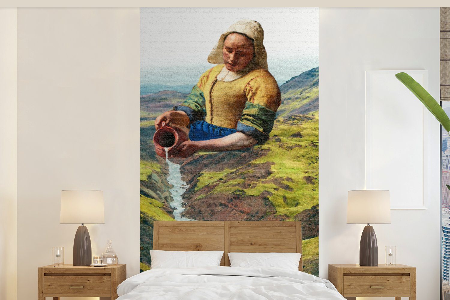 MuchoWow Fototapete Milchmädchen - Natur - Vermeer, Matt, bedruckt, (2 St), Vliestapete für Wohnzimmer Schlafzimmer Küche, Fototapete