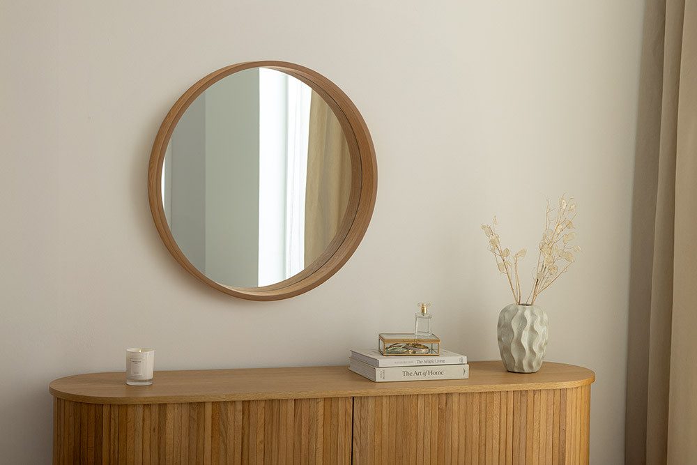 riess-ambiente Wandspiegel PORTRAIT Ø70cm braun - Eichenholz-Design, rund, Accessoire, Flur (Einzelartikel, 1-St), dekorativer Spiegel mit Rahmen – ideal für Wohn- oder Schlafzimmer