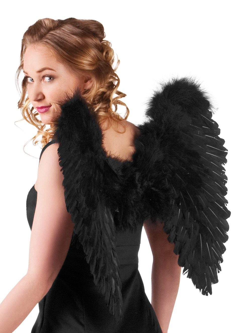 Boland Kostüm-Flügel Schwarze Flügel, Gefiederte Schwingen für grazile Fantasiewesen
