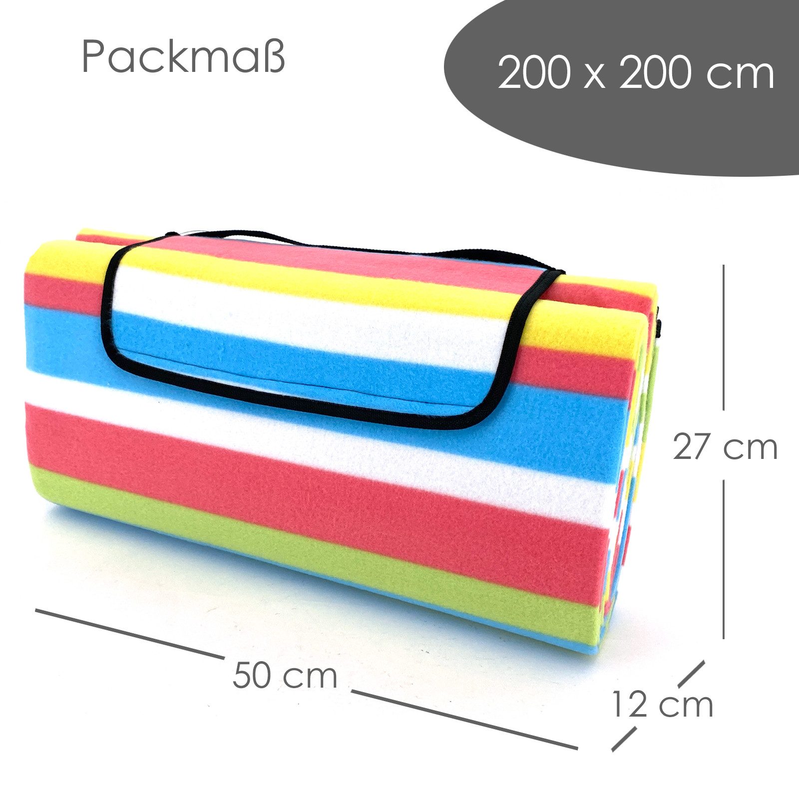 Picknickdecke Outdoor Strandmatte Isomatte Campingdecke waschbar, heimtexland, wasserdicht I isolierend I faltbar I Tragegriff I 200x200 cm