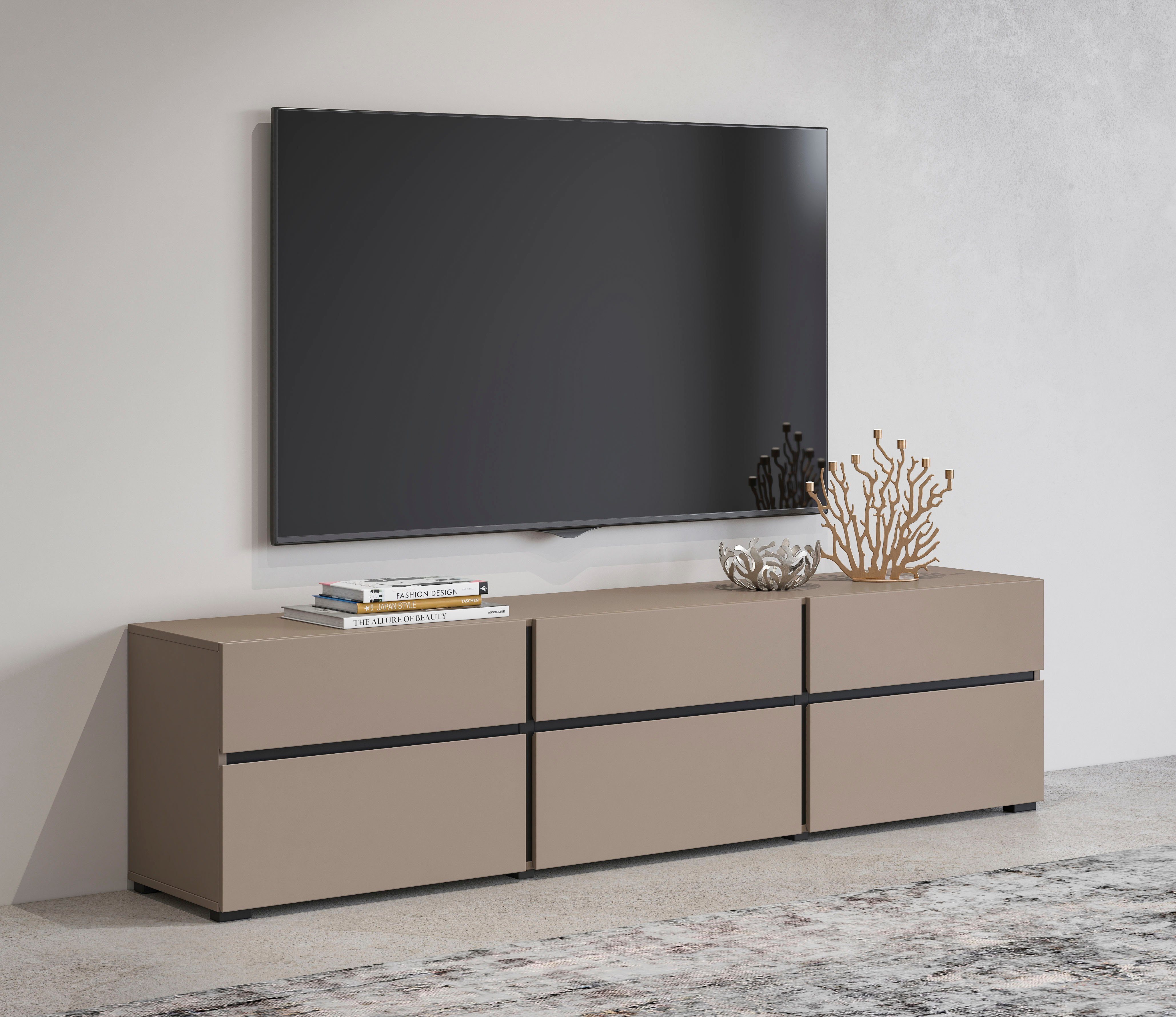 INOSIGN Lowboard Cross, moderne grifflose TV-Kommode,3 Klappen/3 Schubkästen, Breite 180 cm, TV-Schrank mit viel Stauraum, TV-Board