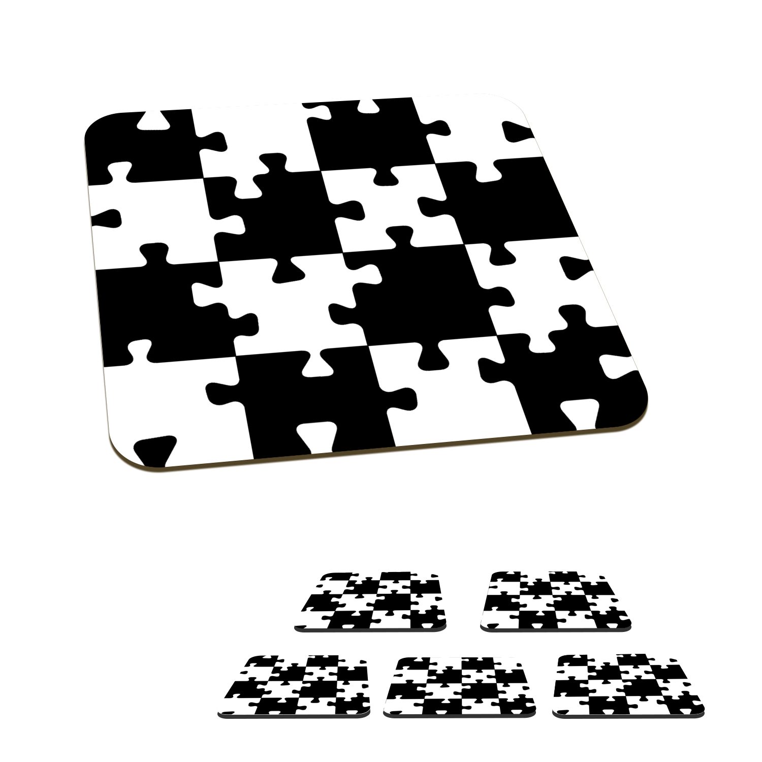 MuchoWow Glasuntersetzer Puzzle - Schach - Muster, Zubehör für Gläser, 6-tlg., Glasuntersetzer, Tischuntersetzer, Korkuntersetzer, Untersetzer, Tasse