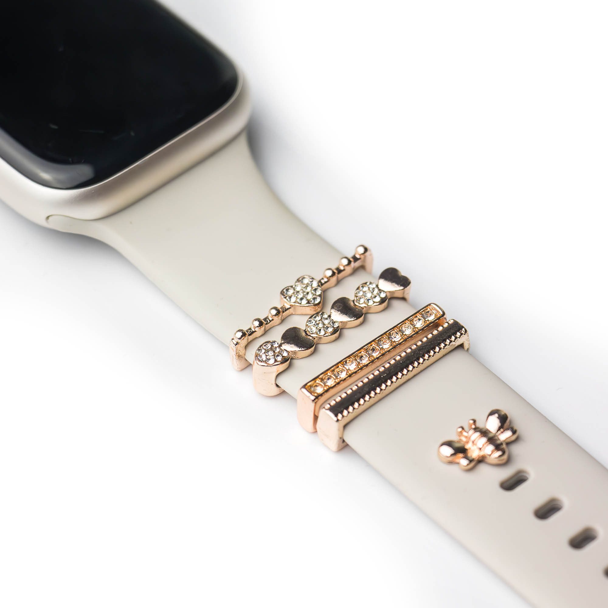 ARTVALL Smartwatch-Armband Apple Watch Charms Set 38/40/41mm & 42/44/45/49mm, Uhrenarmband Deko Accessoire Damen Biene Pin Herzen & Strasssteine