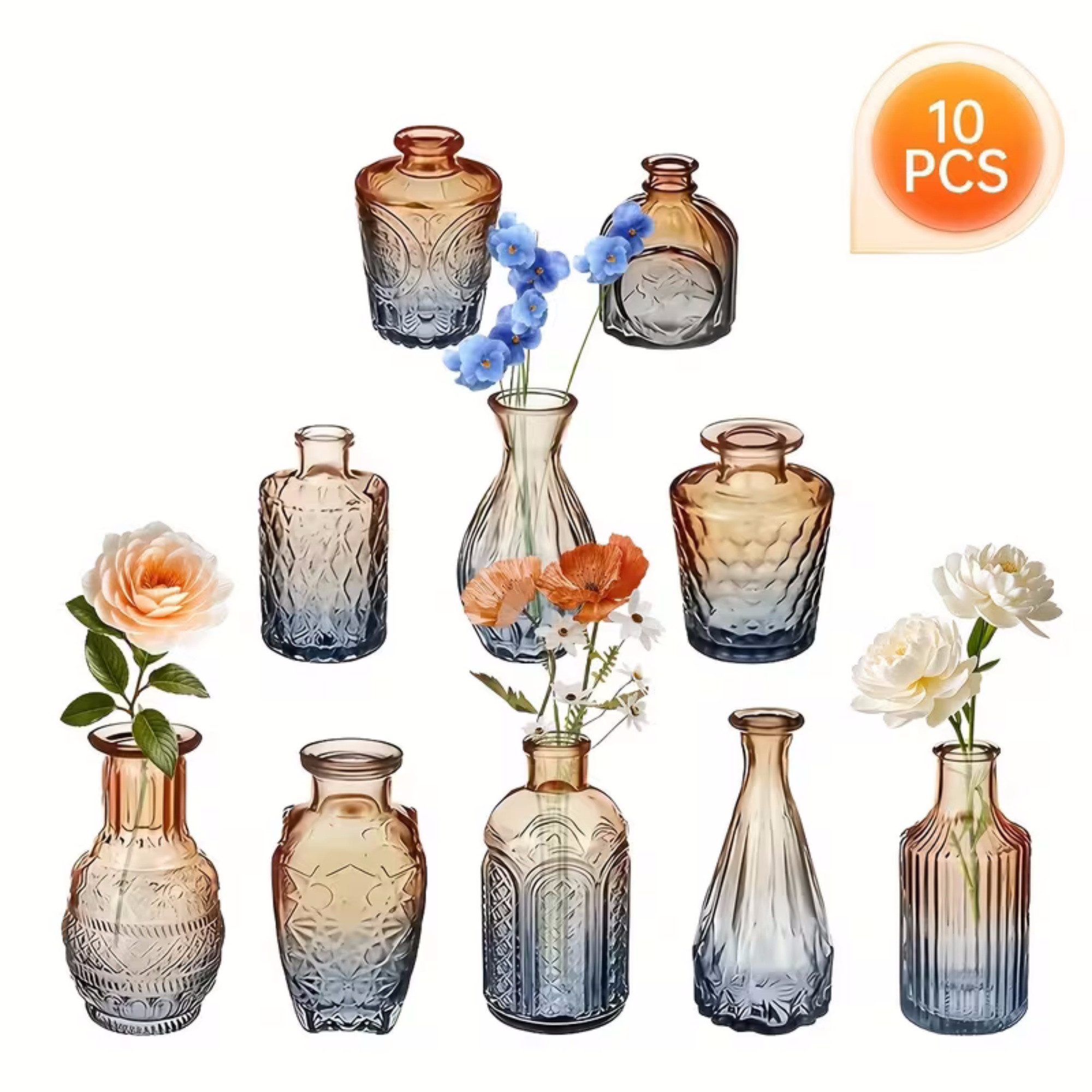 SEHAUSEU Dekovase Vase aus Glas Blumenvase (Set, 10 St) Verlaufsfarben klein, in 10 unterschiedlichen Formen