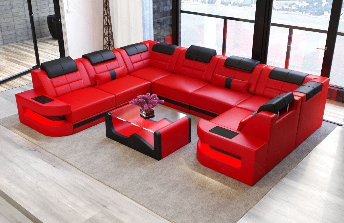 Sofa Dreams Wohnlandschaft Ledersofa Como U Form Mini, Designersofa, Sofa mit Beleuchtung