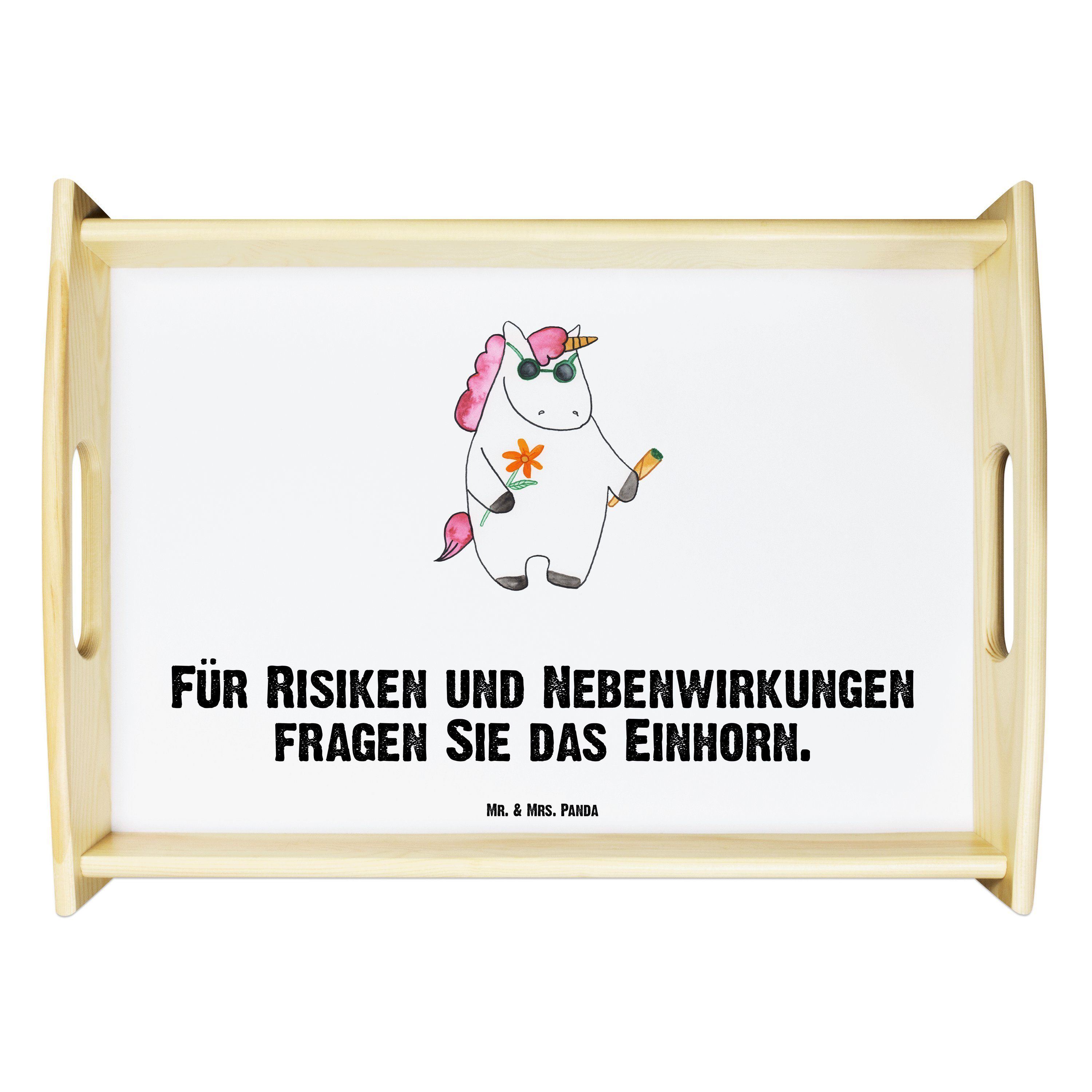 Mr. & Mrs. Panda Tablett Einhorn Woodstock - Weiß - Geschenk, Joint, Alkohol, Tablett, Küchent, Echtholz lasiert, (1-tlg)