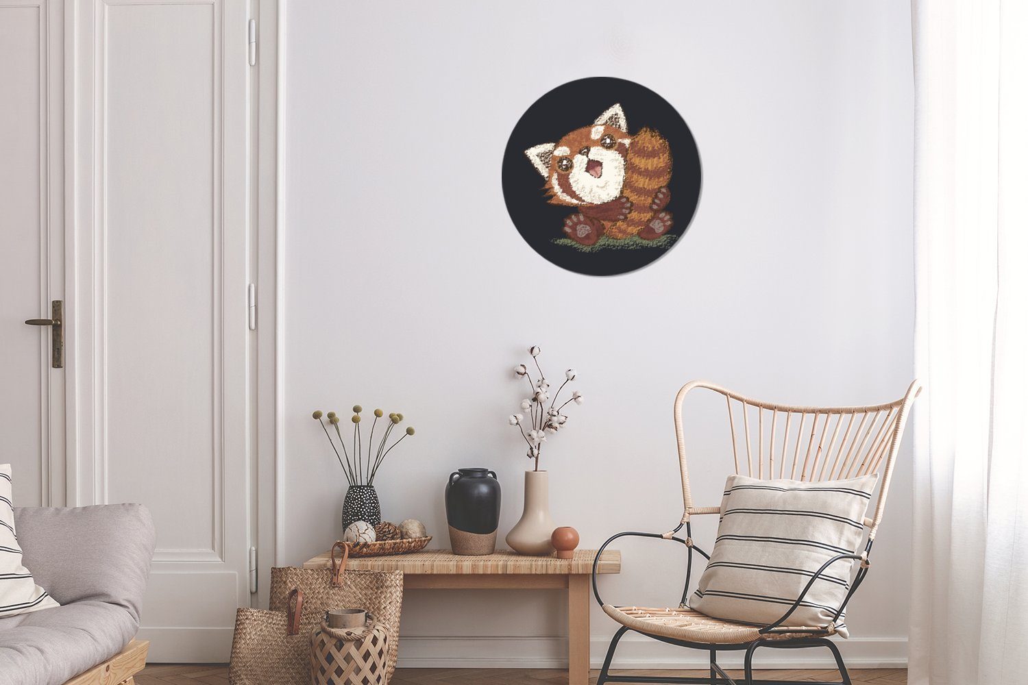 Tapetenaufkleber, Rund, Tapetenkreis hält der Eine (1 eines Pandas, für Kinderzimmer, Illustration Wohnzimmer seinen kleinen Wandsticker Schwanz MuchoWow St),