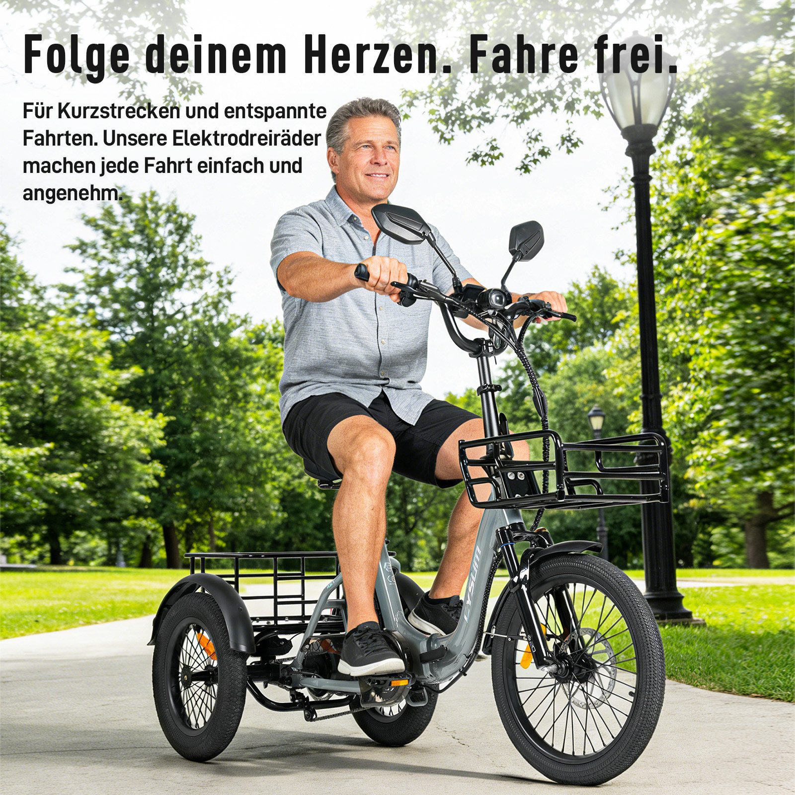 Vankel E-Bike Cityrad AG1 3 rad Faltbares Damen u. Herren E-Fahrrad 960WH Pedelec, 120 km, Heckmotor, 960 Wh, (Beleuchtungsset mit Batterieladegerät, Batterieschlüssel, Werkzeug), Faltbares 3-Rad-E-Bikes 250W, 48V 20AH Akku, 20"×3.0" Reifen