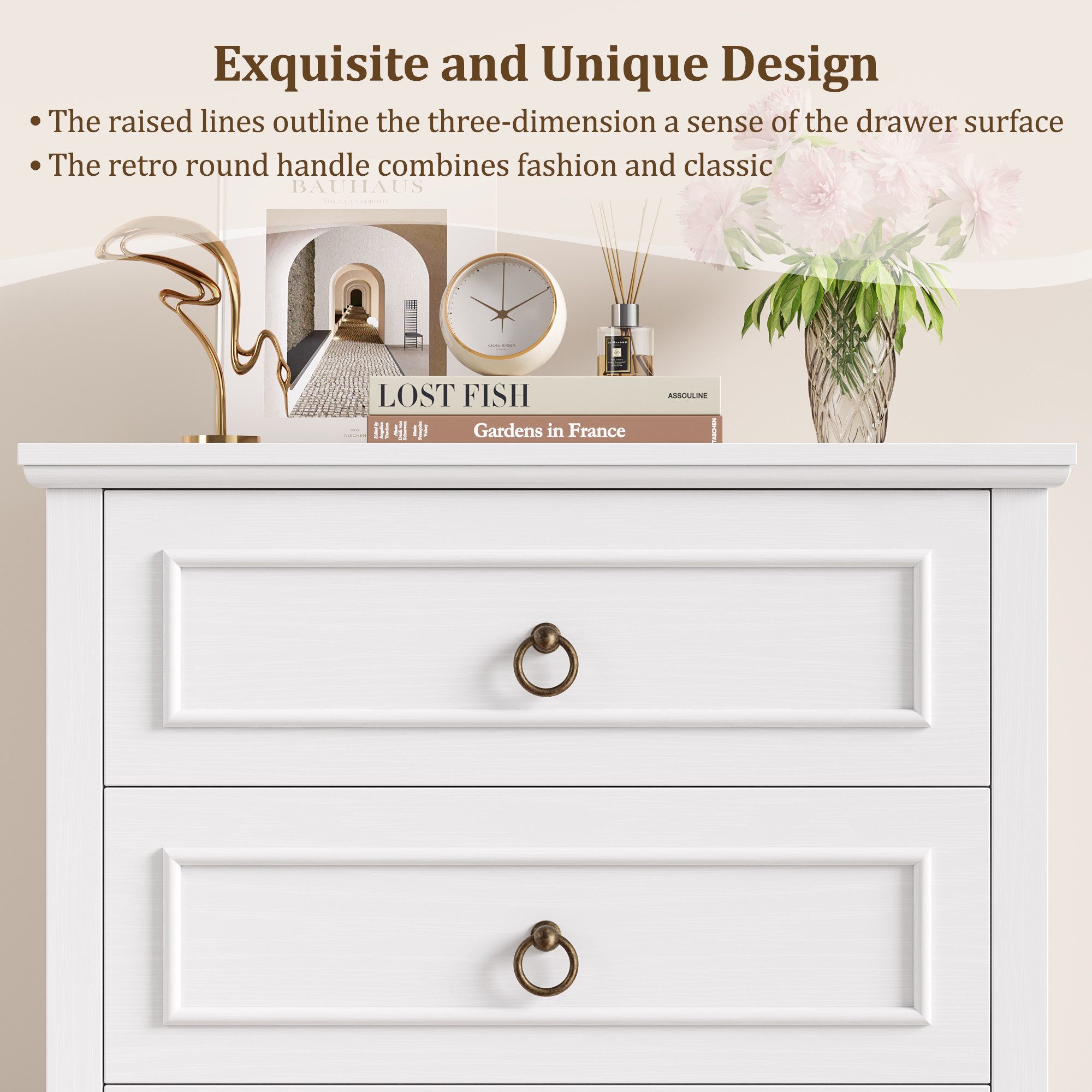 HOMECHO Hochkommode, 131cm Hoch Kommode mit 6 Schubladen, Weiß