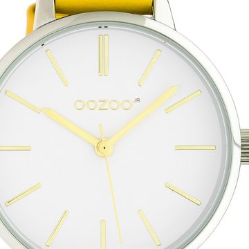 OOZOO Quarzuhr Oozoo Jugend Armbanduhr gelb, (Analoguhr), Jugenduhr rund, mittel (ca. 34mm) Lederarmband, Fashion-Style