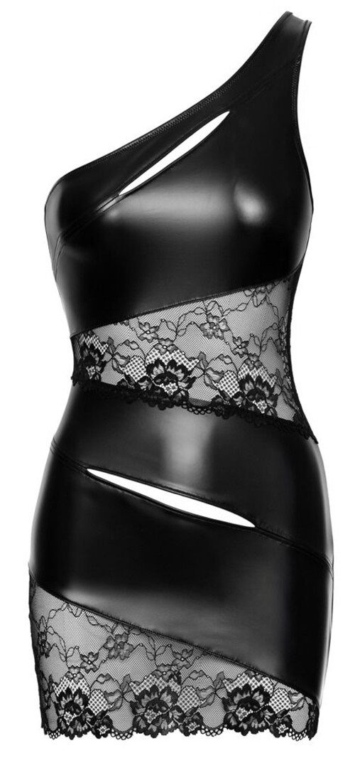 Cottelli PARTY Minikleid Minikleid halb Wetlook halb Spitze - schwarz (1-tlg) Spannende Cut-outs vorne – Bild 3 von 5