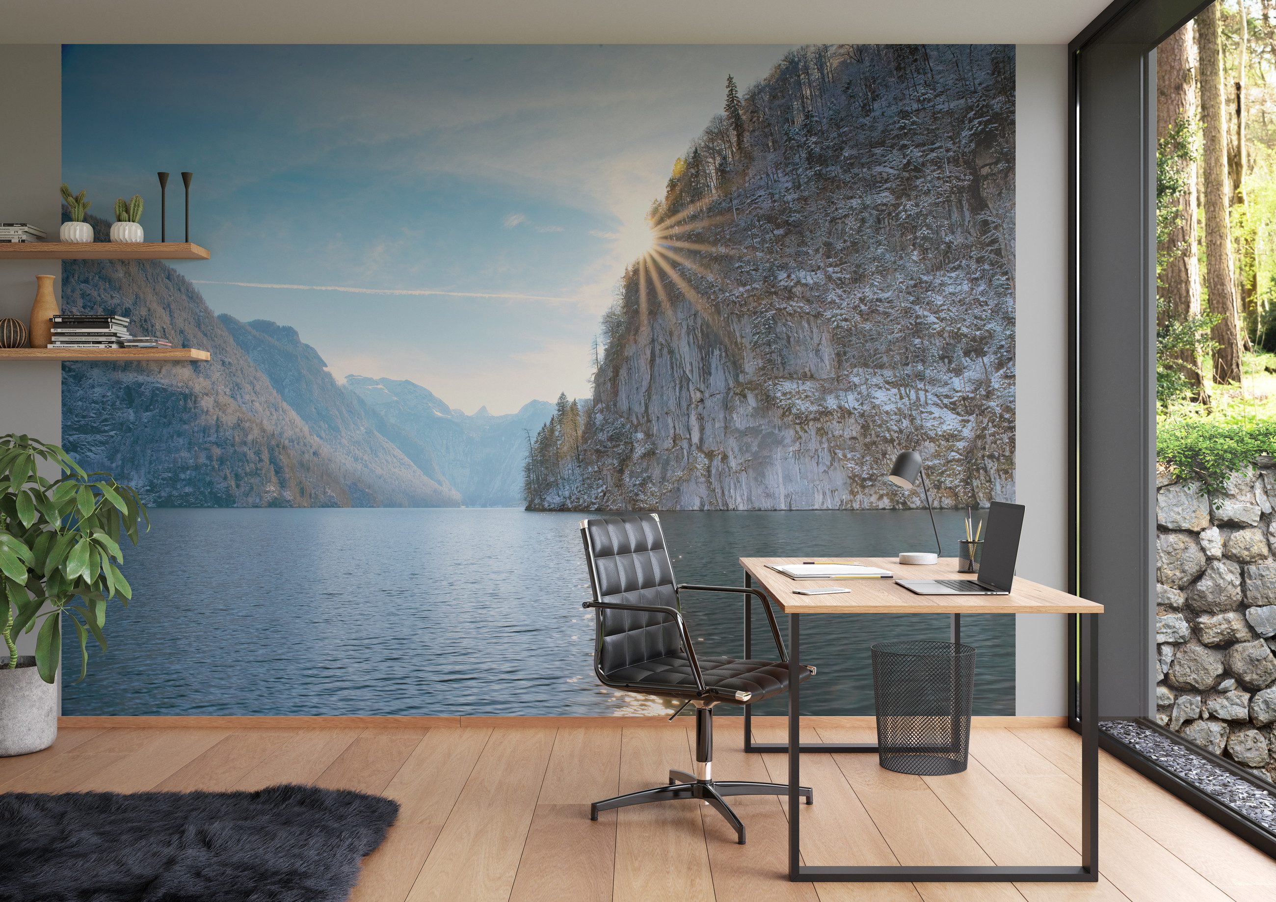 Rasch Fototapete Berge, Landschaft, Meer, Wasser & Himmel - Vliestapete Blau, bedruckt, (1 Rolle, 1 St., Kollektion 'Magicwalls' - 2,65 m x 3,71 m), Lichtbeständige Farben - Feucht abwischbar - Restlost abziehbar