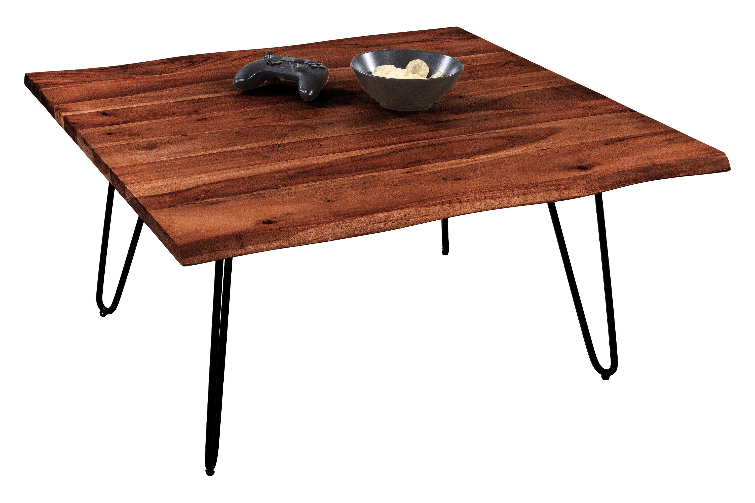SAM® Couchtisch Noah, massives Akazienholz, natürliche Baumkante, Metallgestell Hairpin-Form
