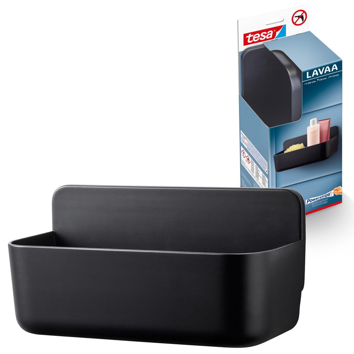 tesa Duschregal Lavaa Duschkorb mittel inkl. tesa Powerstrips Waterproof Strips XL, 1-tlg., Ablagekorb ohne Bohren, Duschregal L