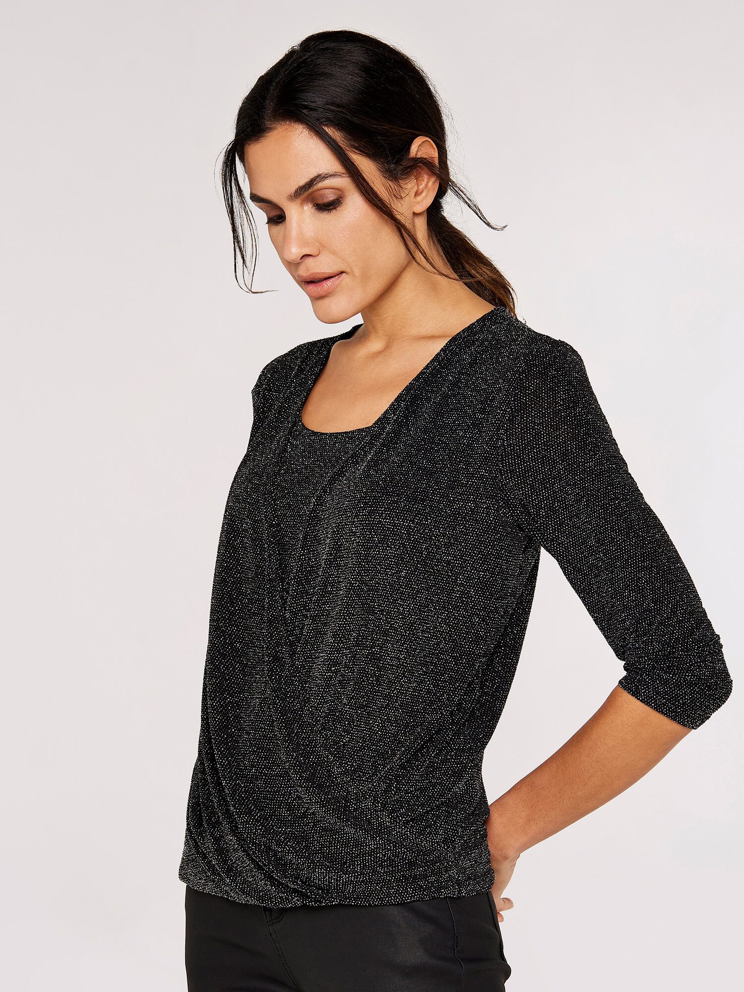 Apricot Wickelshirt Top in Wickeloptik (1-tlg) mit Glitzer