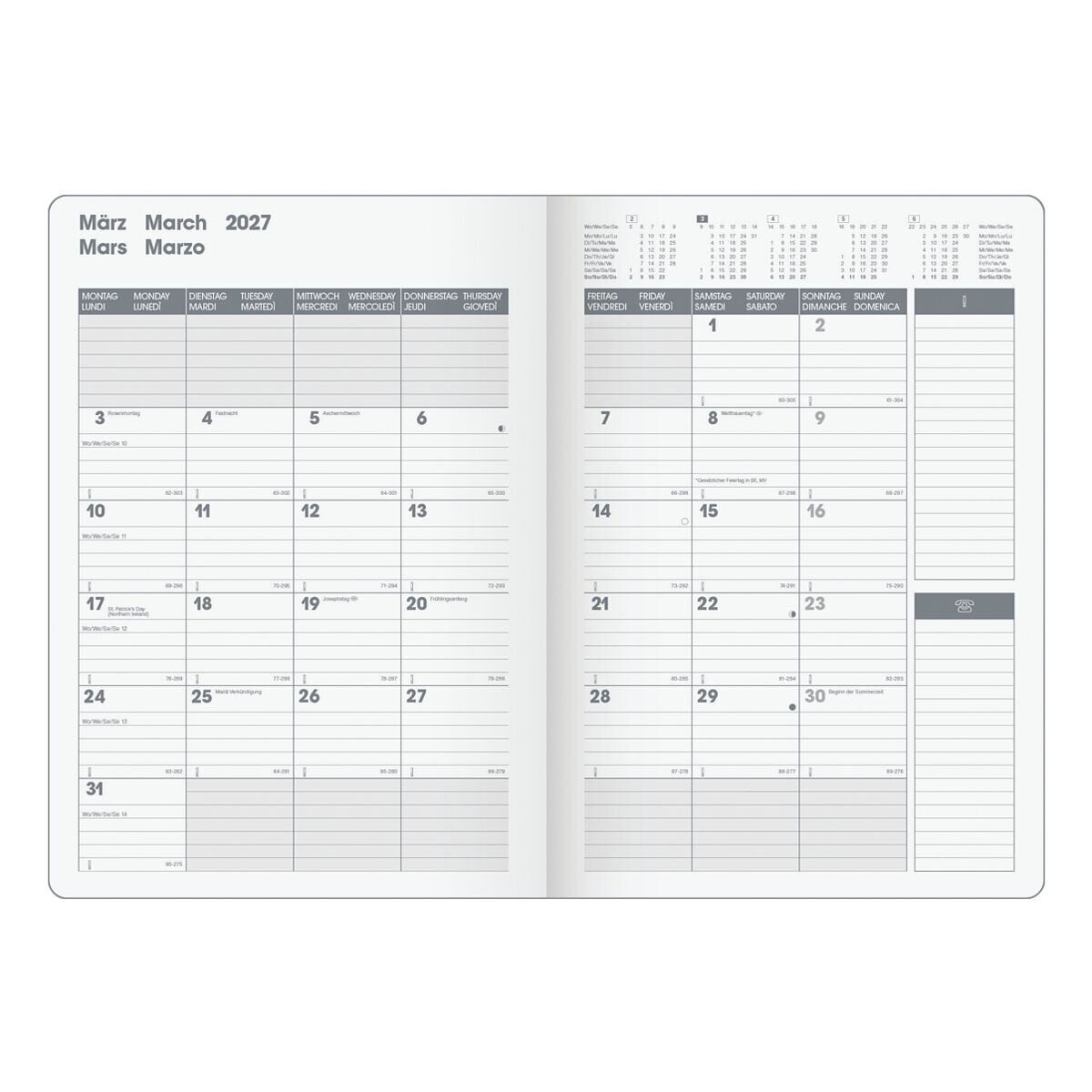 BRUNNEN Buchkalender Premium Modell 739 '27 SlimLine, 1 Monat = 2 Seiten