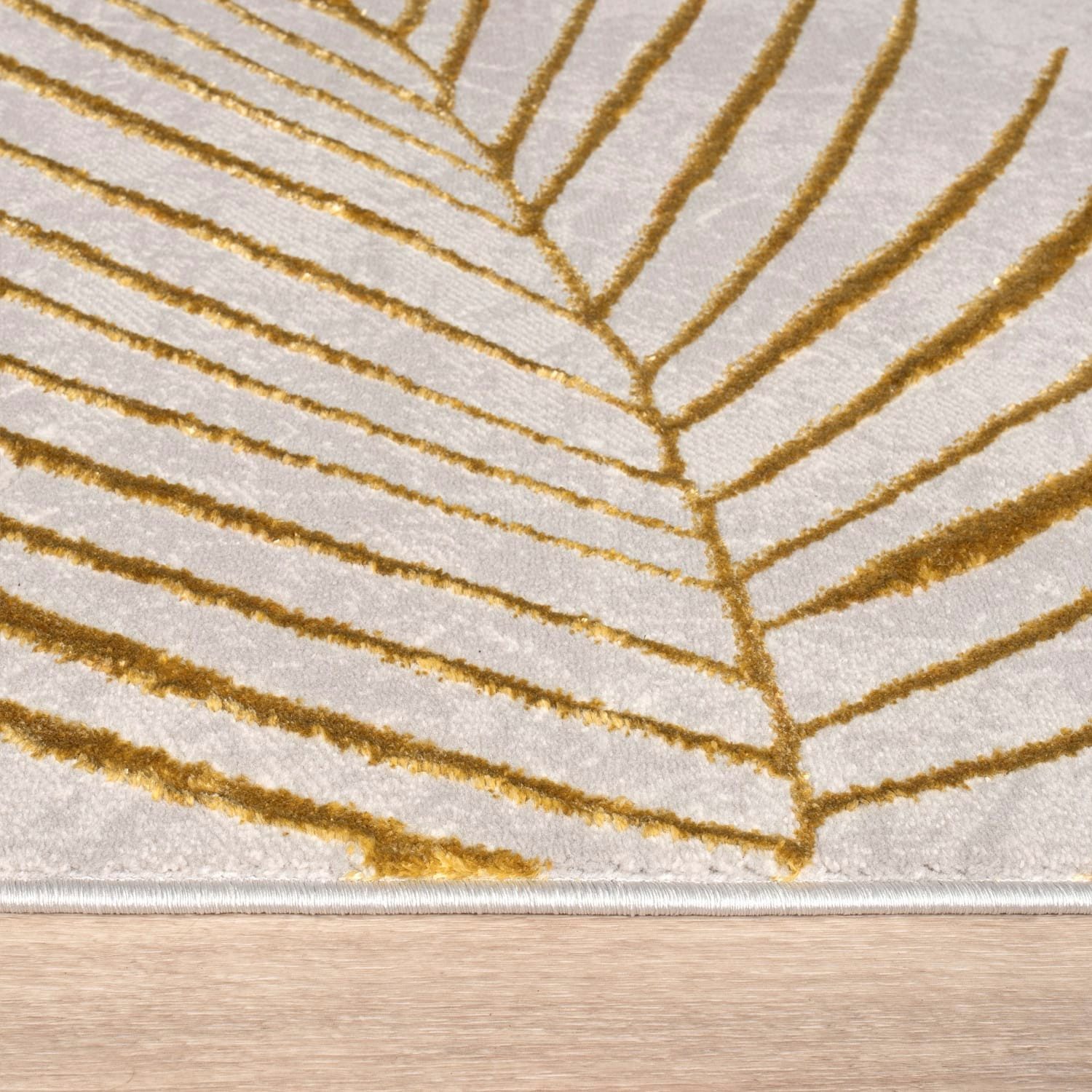 KADIMA DESIGN Teppich Blätter Wohnzimmer schmutzabweisend Teppich Kurzflor, Läufer, Höhe: 15 mm, Florhöhe: 11 mm, Polypropylen, Polyester, 80x150, Gold – Bild 4 von 5